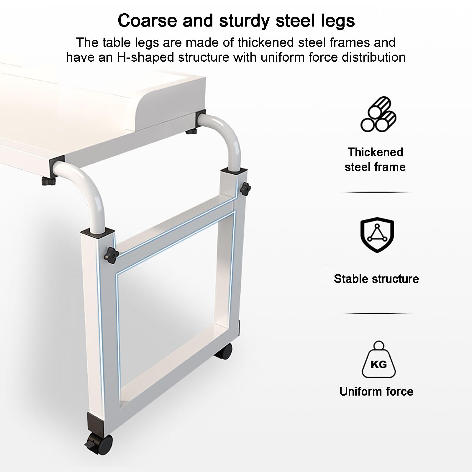 Adjustable Height Overbed Table with Wheels - Mobile Cross-Bed Desk for King Size Beds (Black, 100cm/39.4in) - Perfect for Laptop Use, Breakfast in Bed, and Hospital Recovery