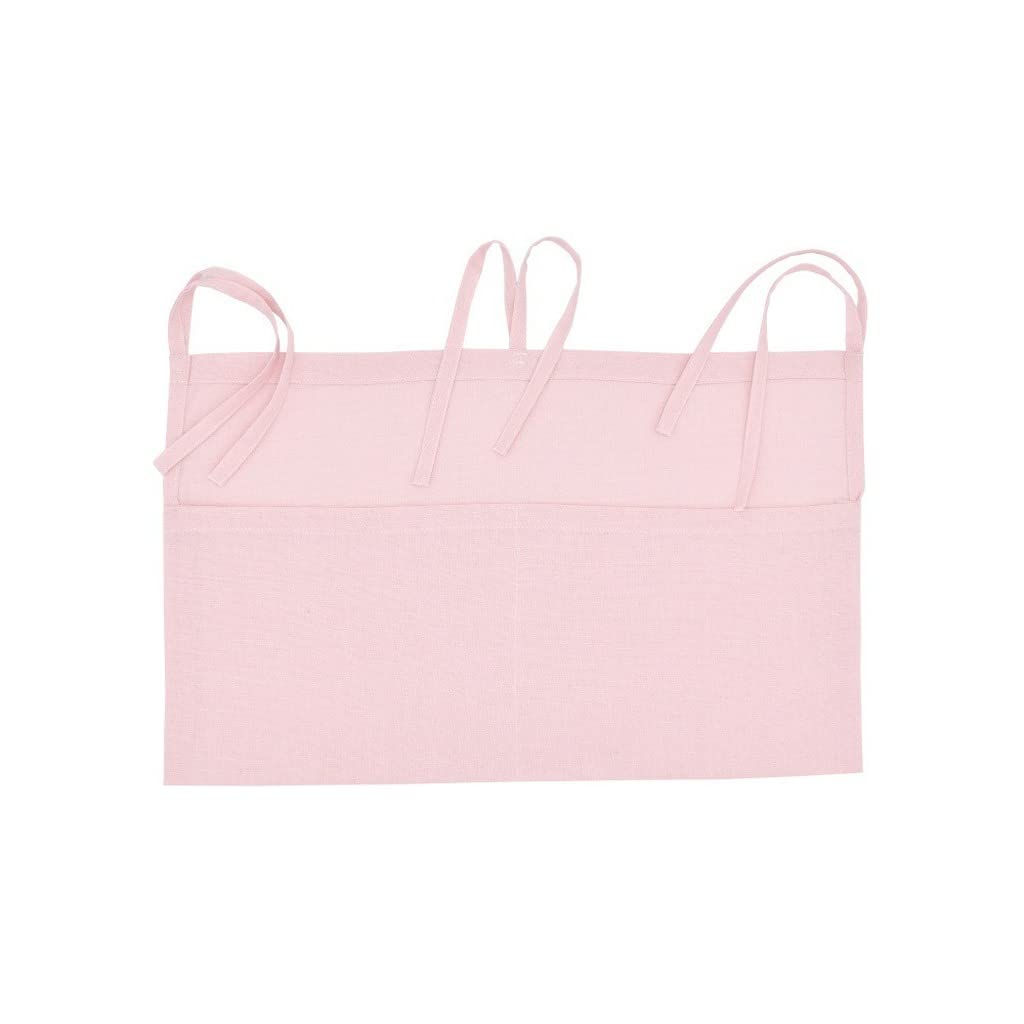 Baby Crib Organizer with 2 Pockets - Linen Hanging Storage Bag for Nursery, Hospital Bed & Diaper Organization - Light Pink | Perfect for Baby Room, Cot & Multi-Purpose Use