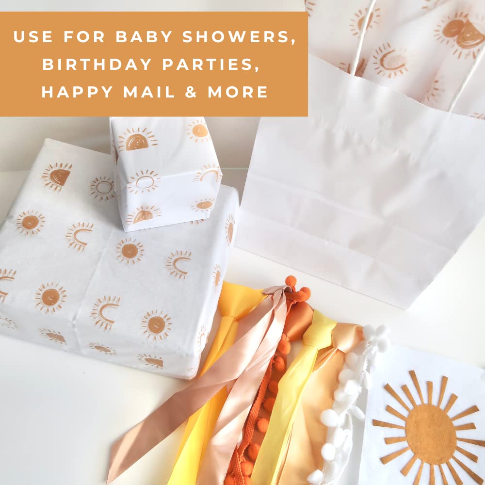 Boho Rainbow Tissue Paper for Gift Wrapping - 25 Pack Pastel Printed Bulk Tissue Paper for Baby Showers, Party Decor & Small Business Packaging | Orange Tissue Paper for Gift Bags, Wedding Favors & Craft Projects