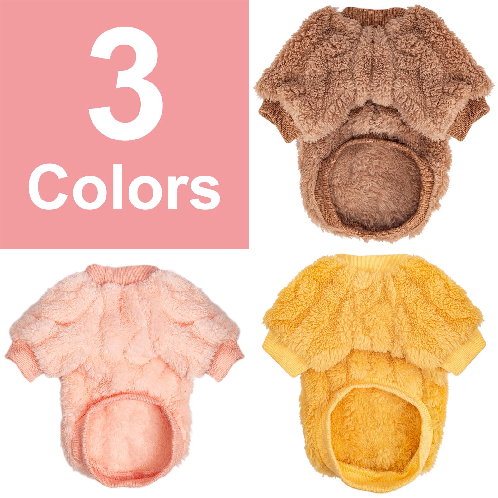 3 Pack Dog Sweaters for Small Dogs & Cats - Warm Winter Pet Clothes for Christmas - XX-Small Size in Coffee, Peach & Yellow - Cozy Outfits for Indoor/Outdoor Activities & Holiday Photos