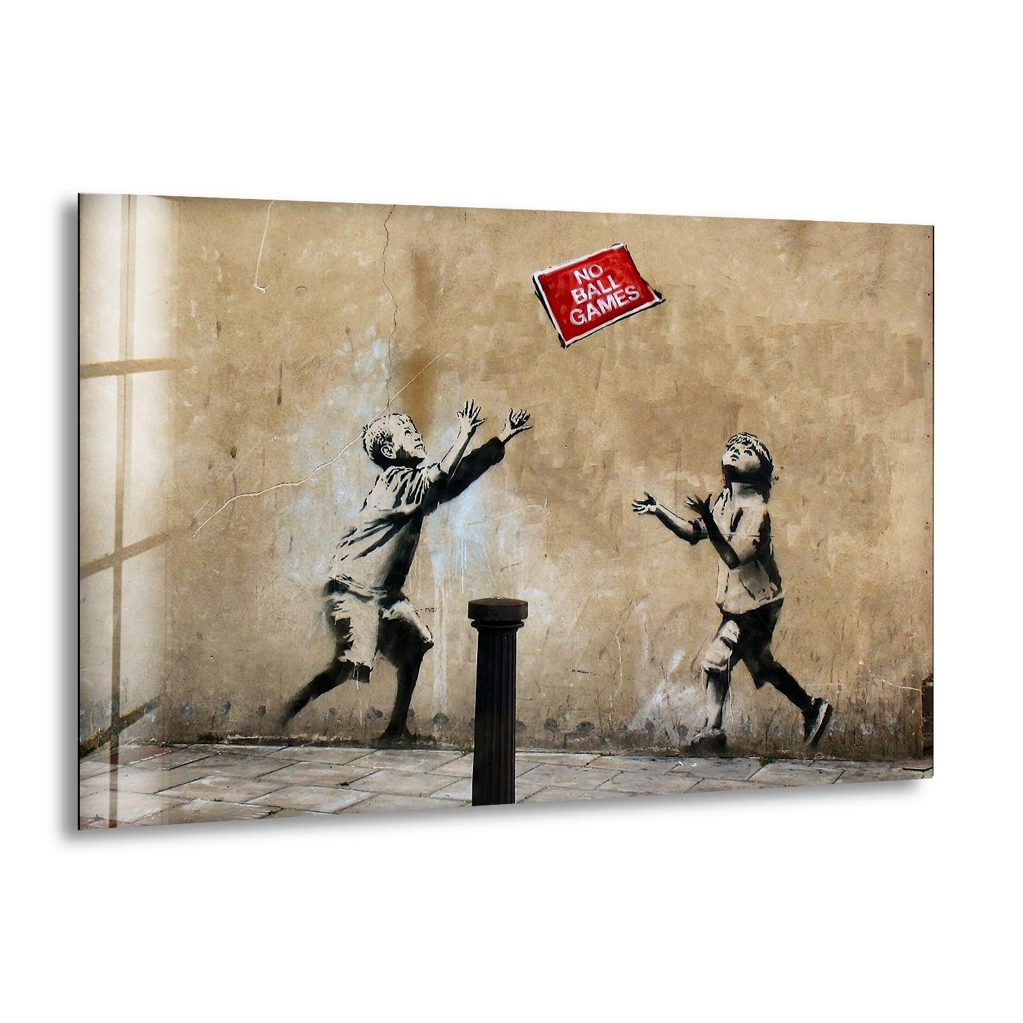 Banksy No Ball Games Glass Wall Art - Stunning Home Decor for Living Room, Office & Gift Ideas
