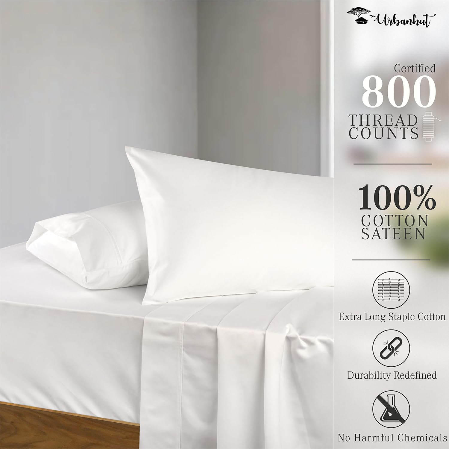 Premium 800 Thread Count Egyptian Cotton Sheets Set - California King Size, 4-Piece Luxury Sateen Bedding with 16