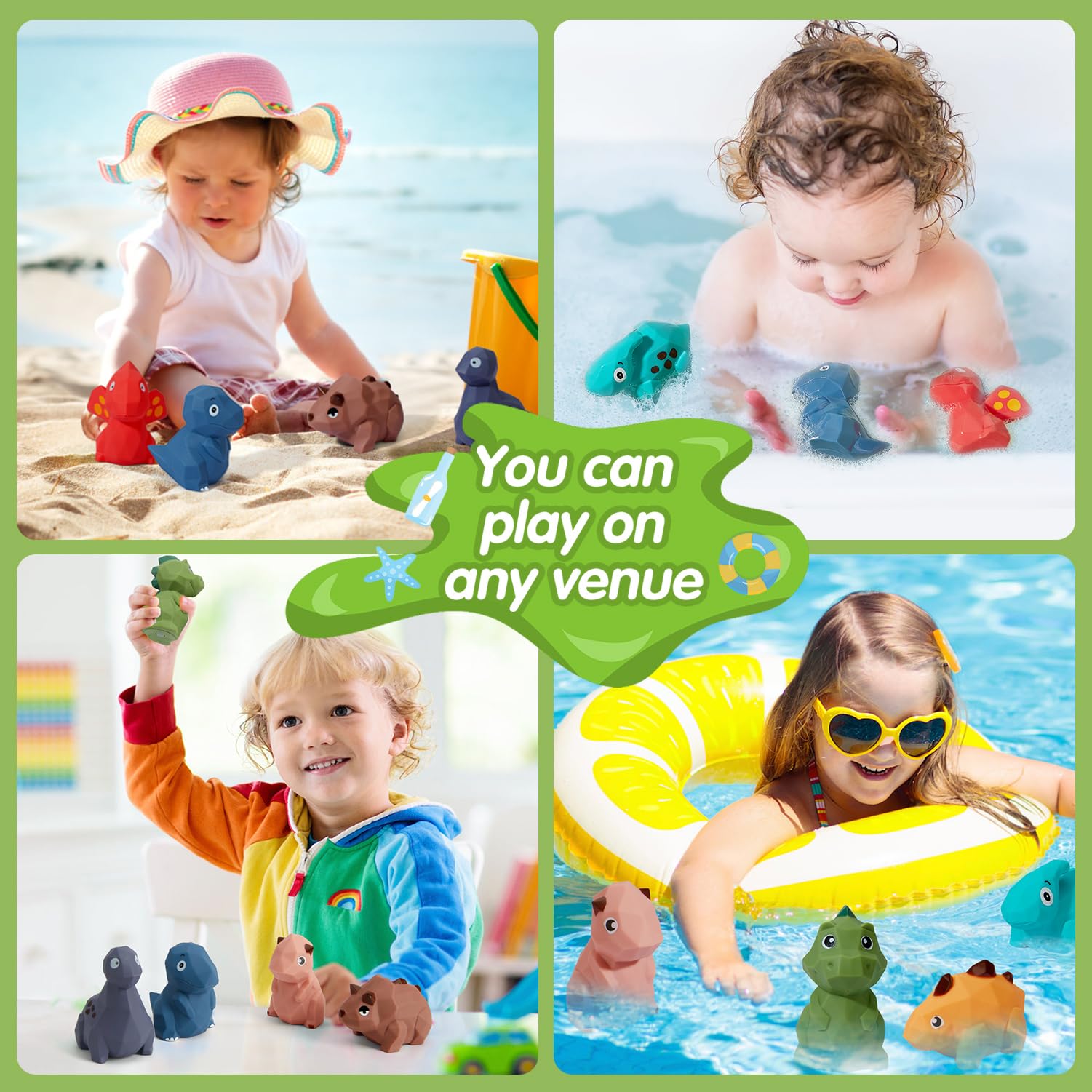 **Non-Toxic Dinosaur Bath Toys for Babies 6-12 Months - 8-Pack Mold-Free Floating Toys for Kids Ages 1-3 | Safe Bathtub & Pool Fun, Perfect Baby Shower & Birthday Gifts**    *(Use for sensory play, bath time fun, pool parties, and early learning development!)*