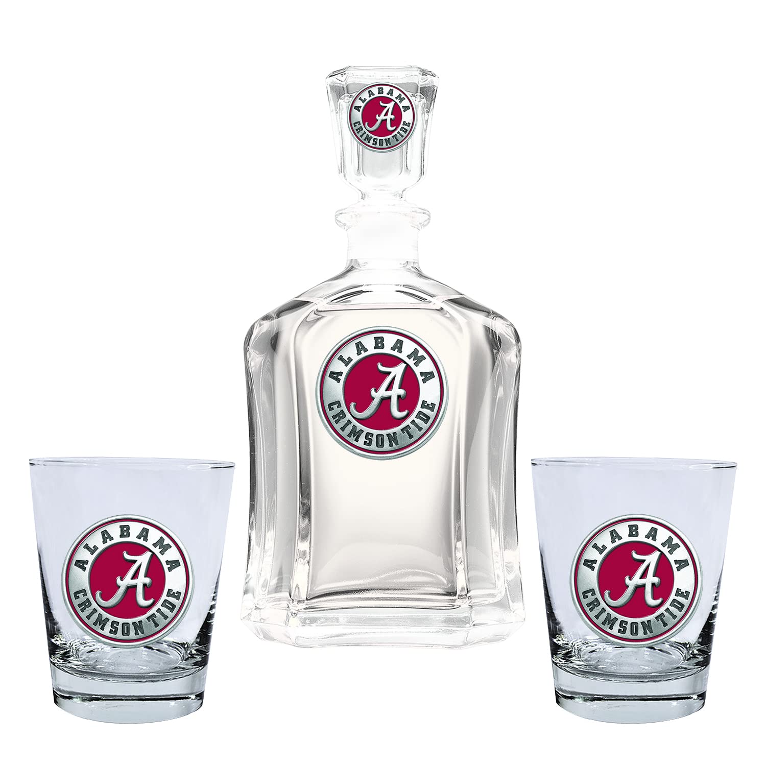 Heritage Pewter Alabama 24oz Glass Container Set with 2 Matching Water Glasses | Handcrafted Pewter Drinkware for Bourbon, Whiskey & Cocktails | Perfect for Home Bar, Gifts & Southern Entertaining