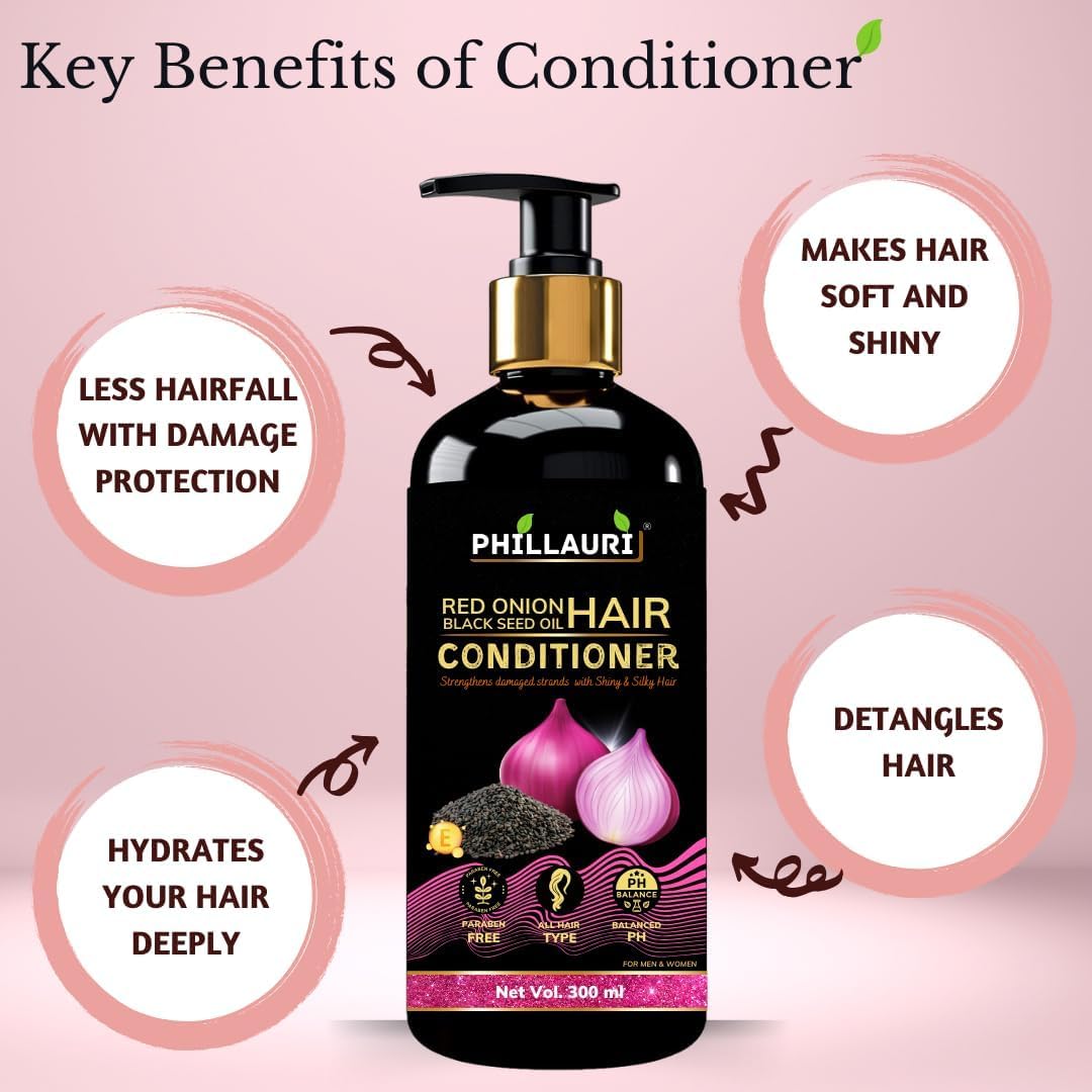 Phillauri Anti Hair Fall Hair Care Set - Onion Hair Oil 100ml + Onion Shampoo 300ml + Onion Conditioner 300ml for Hair Loss Control & Hair Growth | Reduces Breakage & Nourishes Scalp | Perfect for Daily Hair Care Routine
