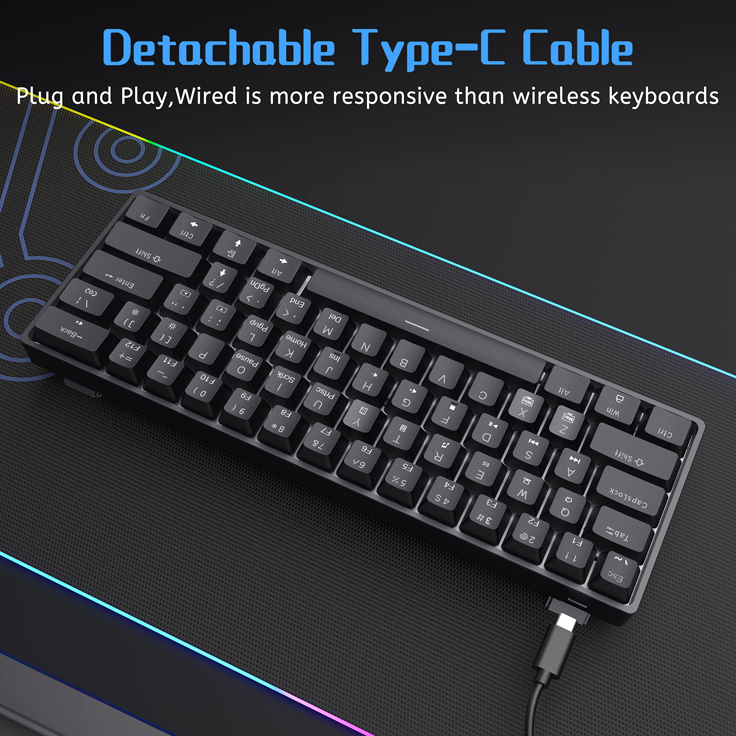 DIERYA DK61se 60% Mechanical Gaming Keyboard - Blue Switches, LED Backlit, Ultra-Compact 61 Keys for PC, Laptop, Office, Typing & Esports | Perfect for Gamers, Programmers & Minimalist Workspace (Black)