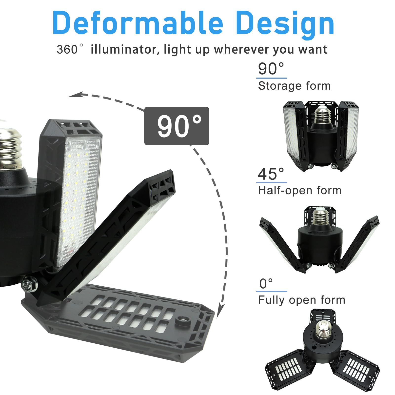 4-Pack 80W LED Garage Lights with 3 Adjustable Panels - Deformable Ceiling Lighting for Garage, Workshop, Basement - Bright & Energy-Efficient Shop Lights (Perfect for DIY Projects, Auto Repair & Home Improvement)