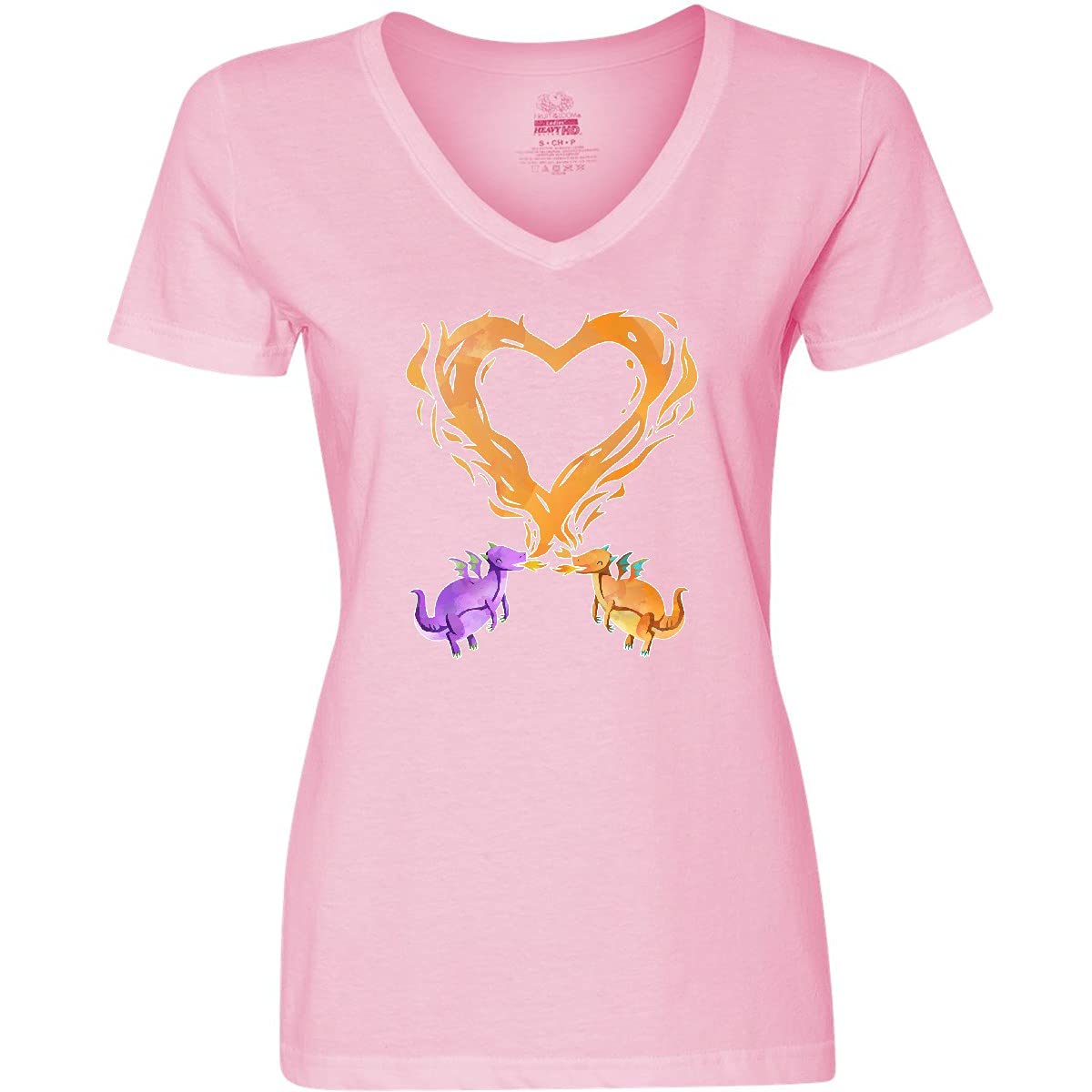 Fire Heart Dragons Women's V-Neck T-Shirt - Soft Graphic Tee for Casual Wear, Weekend Outfits & Dragon Lover Gifts