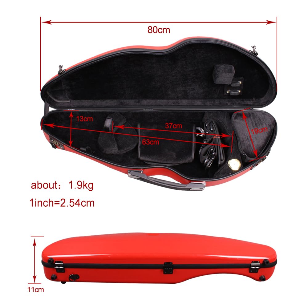 Yinfente 4/4 Full Size Carbon Fiber Violin Case - Lightweight 1.9kg Half Round Shape with Shoulder Strap, Combination Lock & Accessories Bag (Red) - Perfect for Professional Musicians, Students & Travel Protection