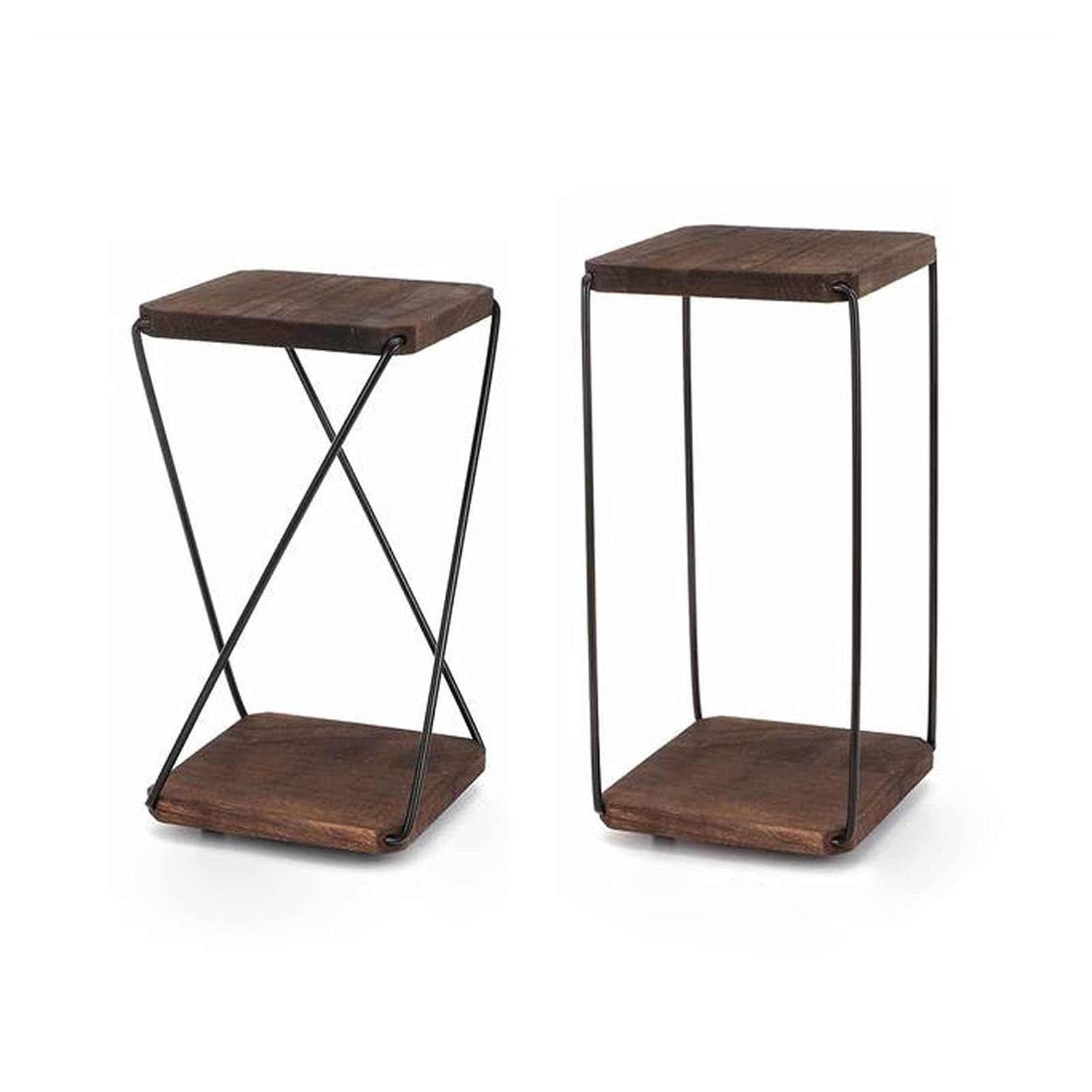 2 Tier Metal Plant Stand - Indoor Outdoor Flower Pot Storage Rack with Wooden Shelves - Sturdy Iron Garden Decor for Patio, Balcony & Home Decoration (Brown)