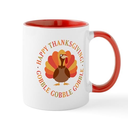 White/Red Inside - Happy Thanksgiving Turkey Mugs