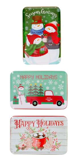 3-Pack Festive Christmas Cookie Tins with Ribbon Lids - Holiday Storage Containers for Cookies, Candies, Nuts & Treats - Perfect for Gift Giving, Party Supplies, Christmas Decor & New Year Gatherings