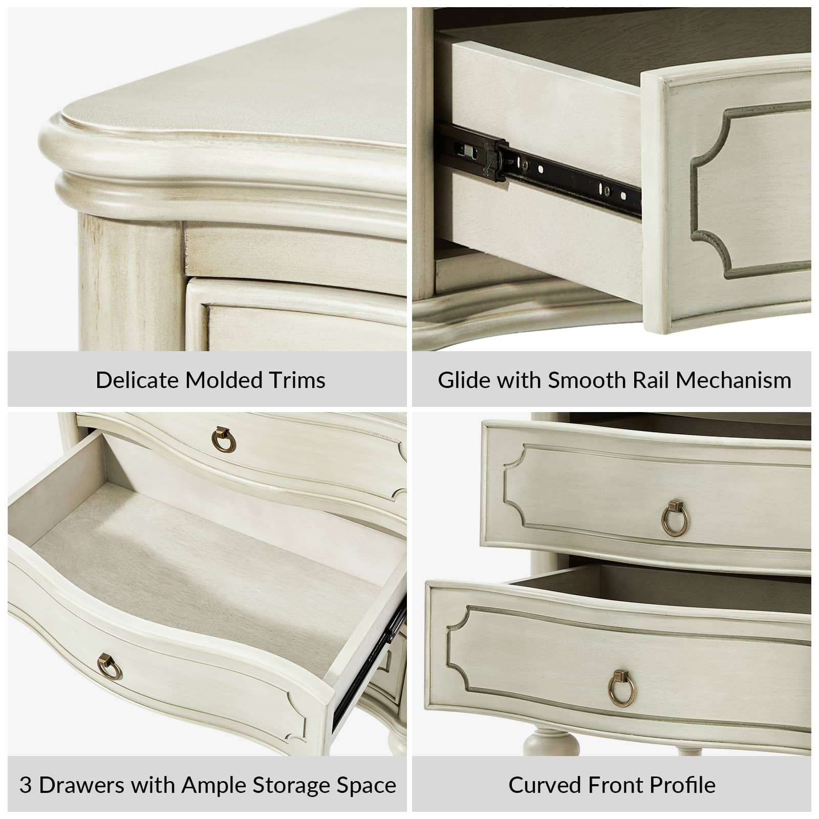 Bernhard 3 Drawer Traditional Nightstand with USB Outlets - Solid Wood Bedside Table for Bedroom, Living Room & Office - Charging Station & Storage Cabinet