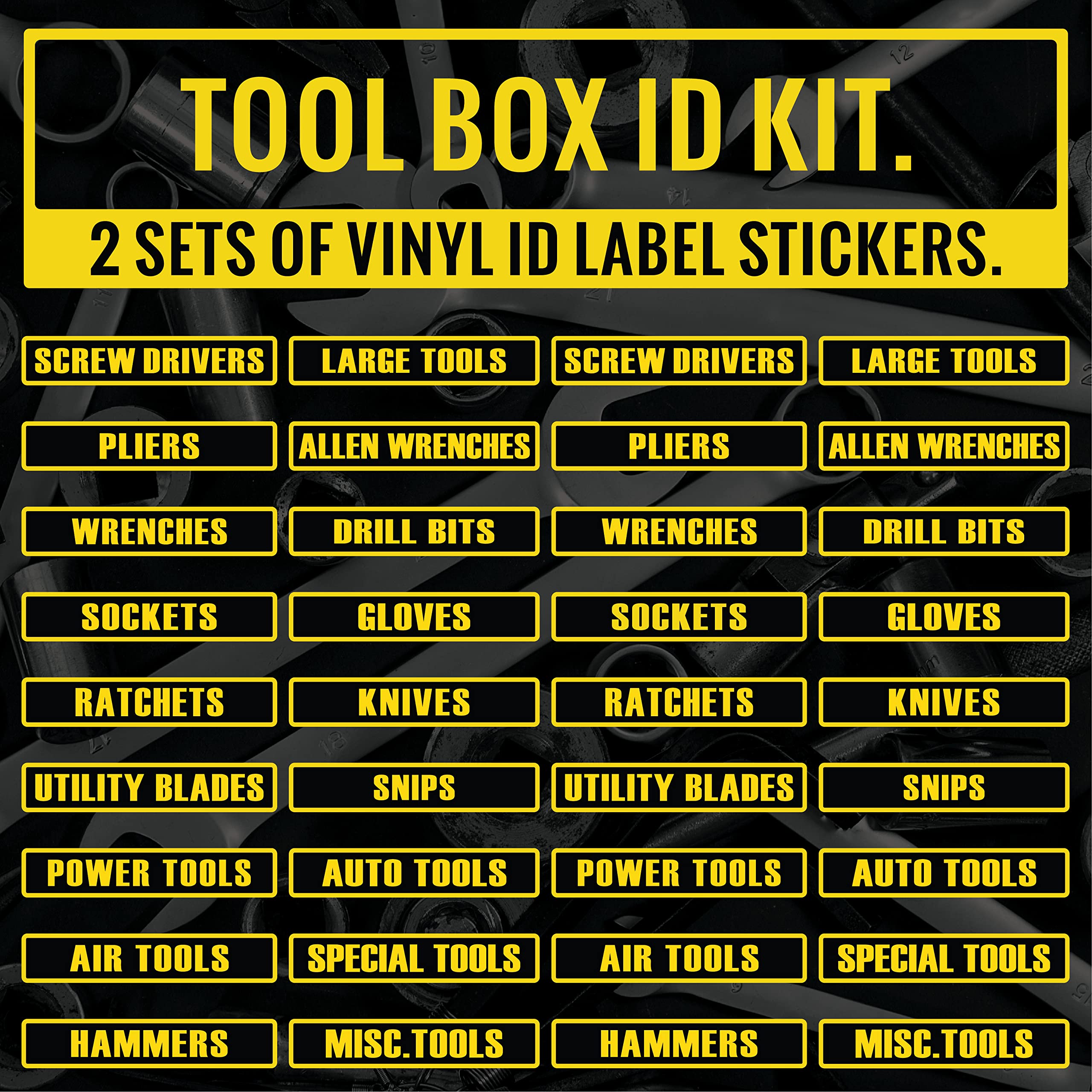 VALIANT COLLECTIONS – Premium Vinyl Tool Box Stickers Kit – Waterproof Decals for Cars, Vans & Machinery – Indoor & Outdoor Use – Durable Removable Stickers for Toolbox, Mirror & Machine Organization – VC 417 – Perfect for DIY Enthusiasts, Mechanics & Workshop Decor