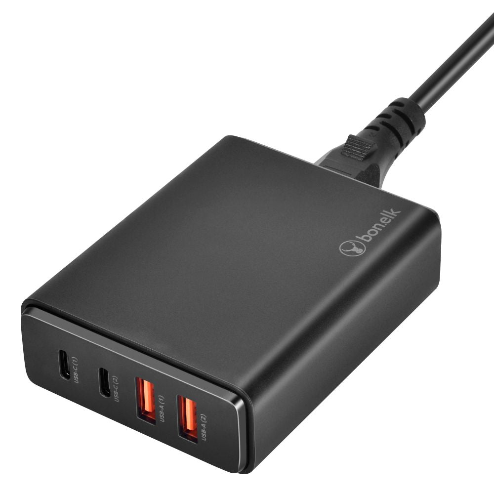 Bonelk 65W Desktop Charger with 2 USB-C & 2 USB-A Ports - Fast Charging for Phones, Tablets & Laptops | Perfect for Home, Office & Travel