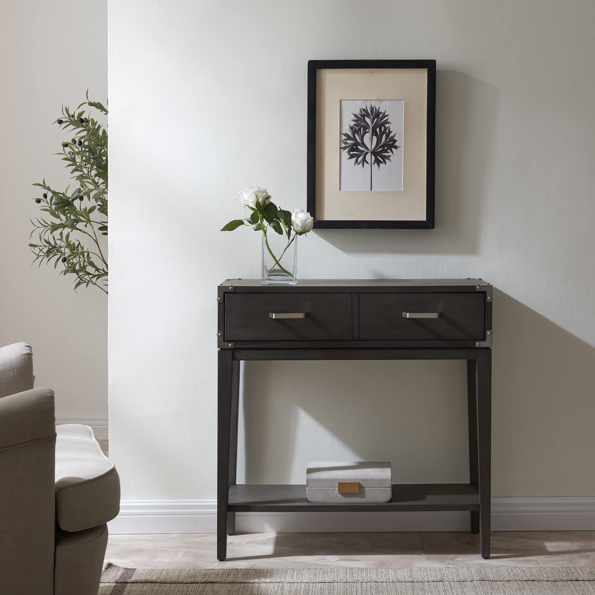 Leick Home Beckett One Drawer Hall Stand with Shelf - Entryway Storage Organizer for Living Room, Hallway & Foyer - Anthracite/Pewter Finish - Perfect for Small Spaces, Keys, Mail & Decor