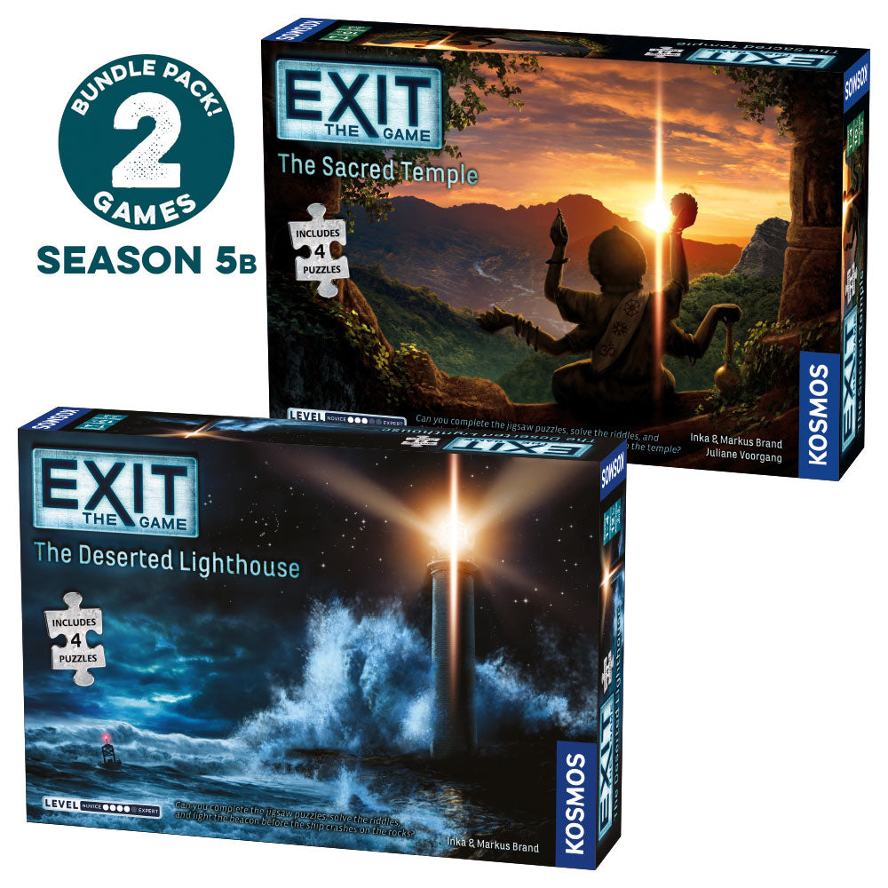 EXIT: The Game Season 5b - 2 Pack Escape Room Board Games with Jigsaw Puzzles (EXIT: The Sacred Temple & Deserted Lighthouse) | Family Game Night & Team Building Activities