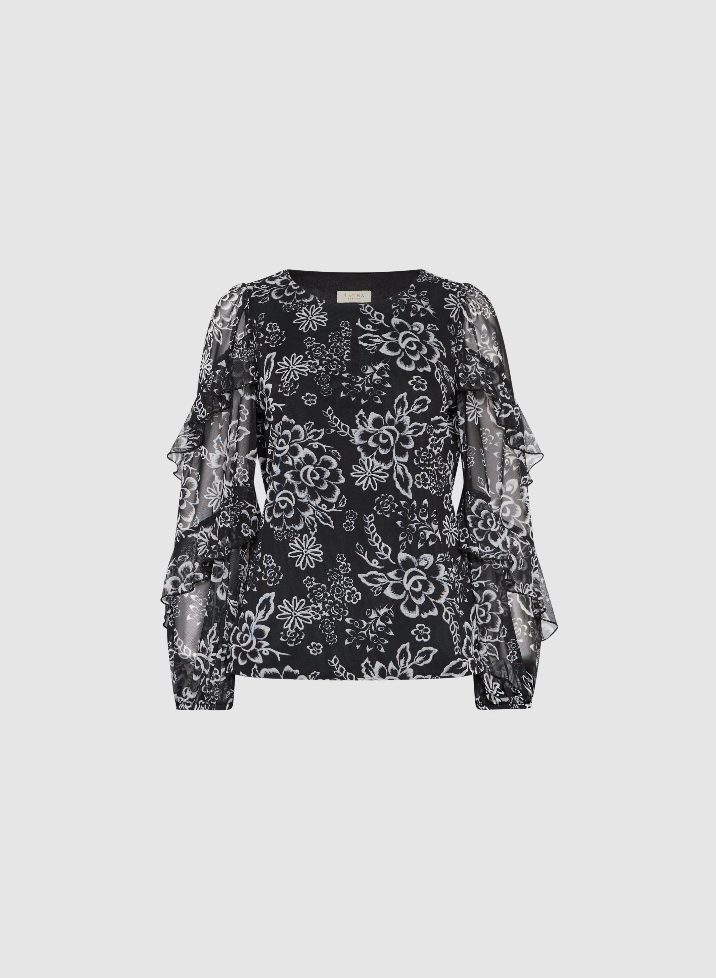 Floral Print Keyhole Blouse for Women - Elegant V-Neck Summer Top with Ruffle Sleeves | Perfect for Office, Date Night & Casual Outings