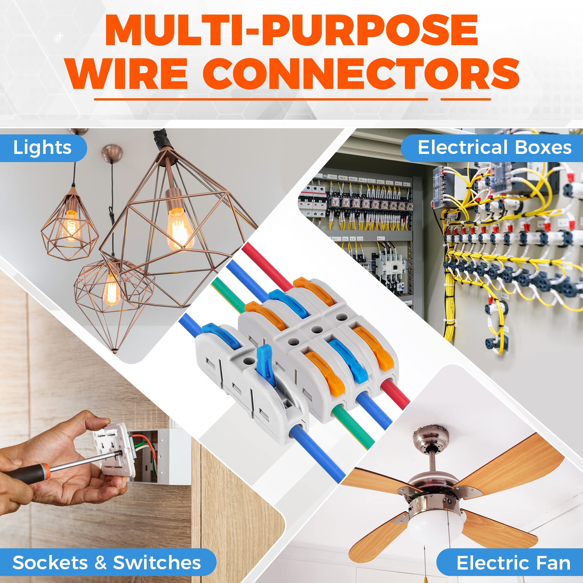 54PCS Lever Wire Connectors Kit - 1 to 1 Inline Electrical Quick Connect Terminals for 28-12 AWG Wires | Push-in Compact Splicing Connectors for Home Wiring, Automotive & DIY Electrical Projects