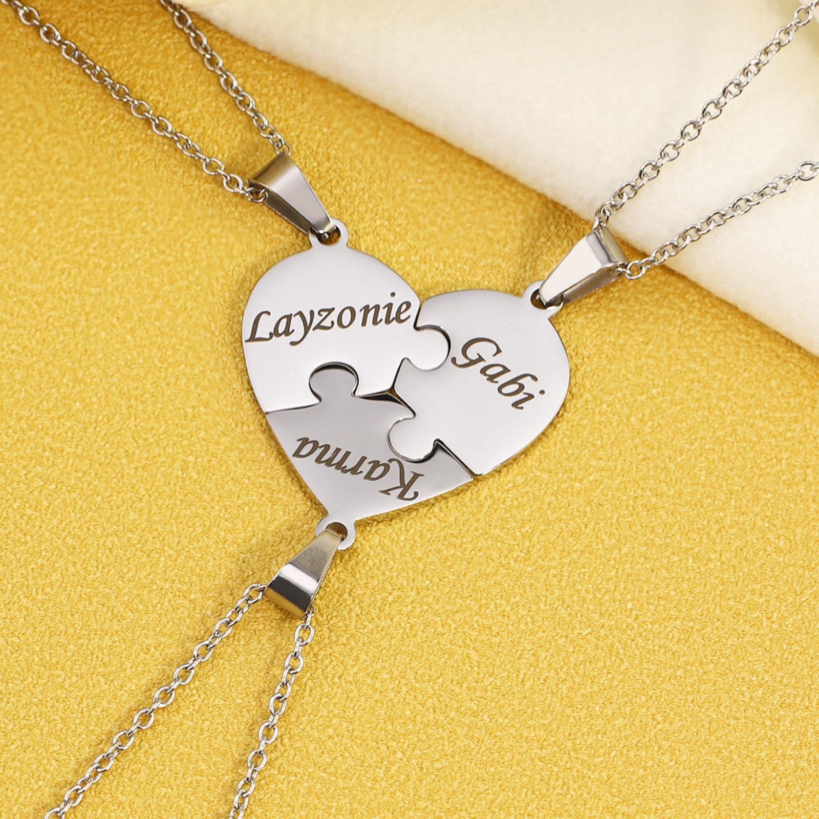 Custom Engraved Heart Puzzle Necklace - Personalized Name Pendant for Couples, Best Anniversary & Valentine's Day Gift (Up to 3 Names) | Romantic Jewelry for Her, Wedding Proposal & Date Night