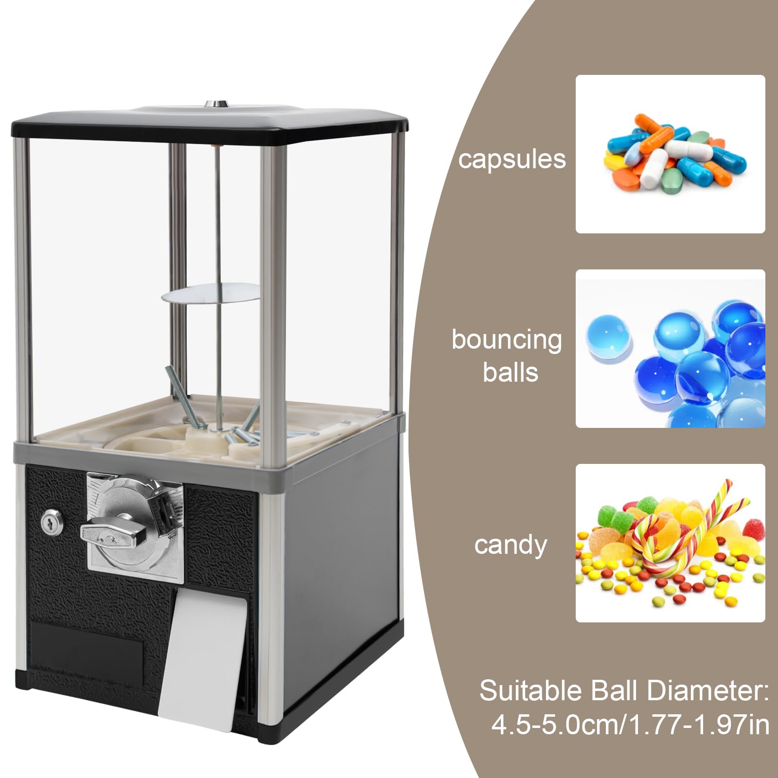 25 Cent Coin Operated Vending Machine - Commercial Gumball & Toy Capsule Dispenser for Candy, Nuts, Prizes - Perfect for Arcades, Retail Stores, and Birthday Parties (Black)