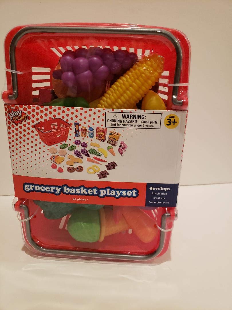 Play Right Grocery Basket Play Set - Kids Pretend Shopping Toy for Role Play & Learning - Perfect for Indoor & Outdoor Playtime