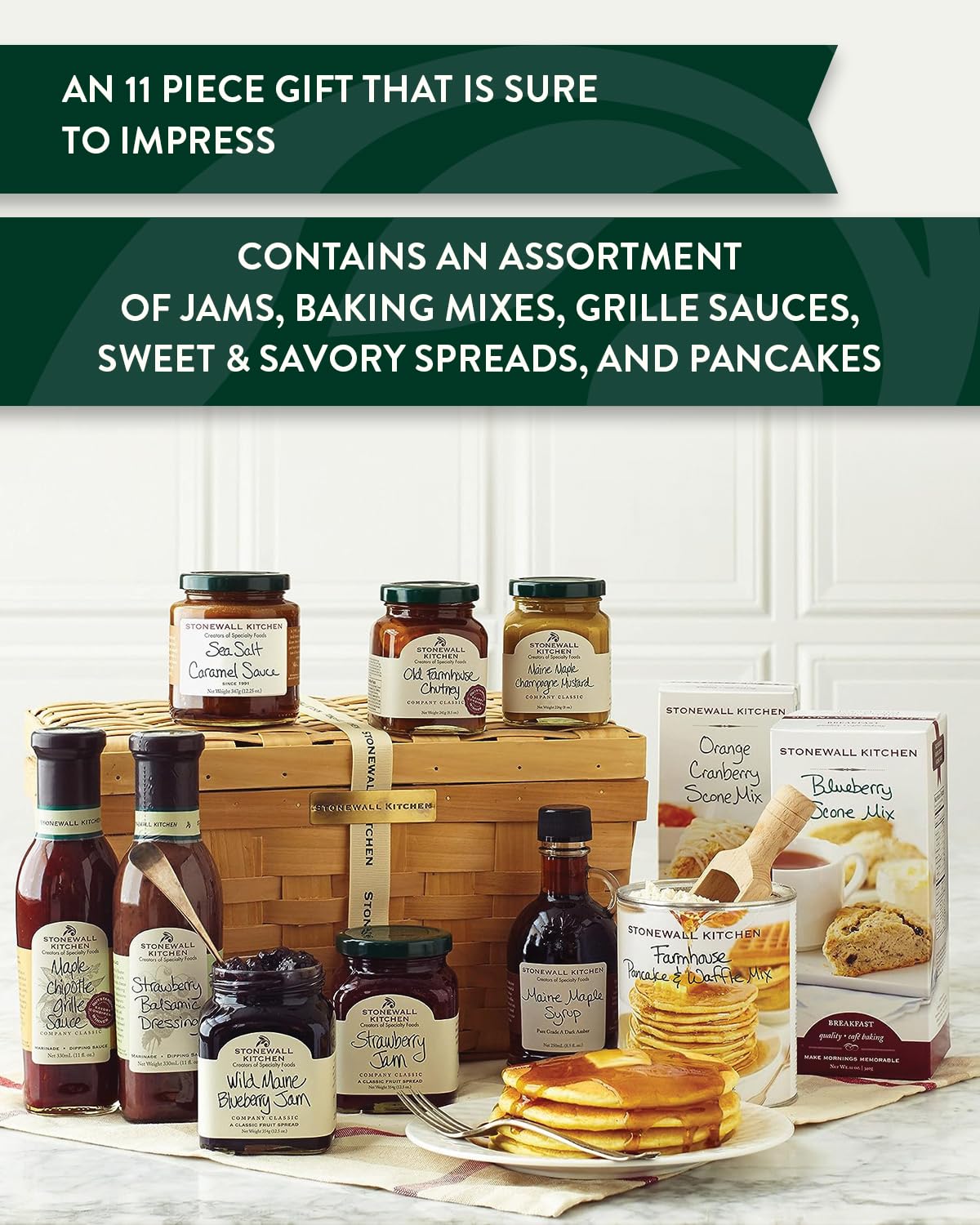 Stonewall Kitchen Taste of New England Gift Basket - 11 Piece Gourmet Food Set with Jams, Syrups & Mustards - Perfect for Holidays, Housewarming & Corporate Gifting