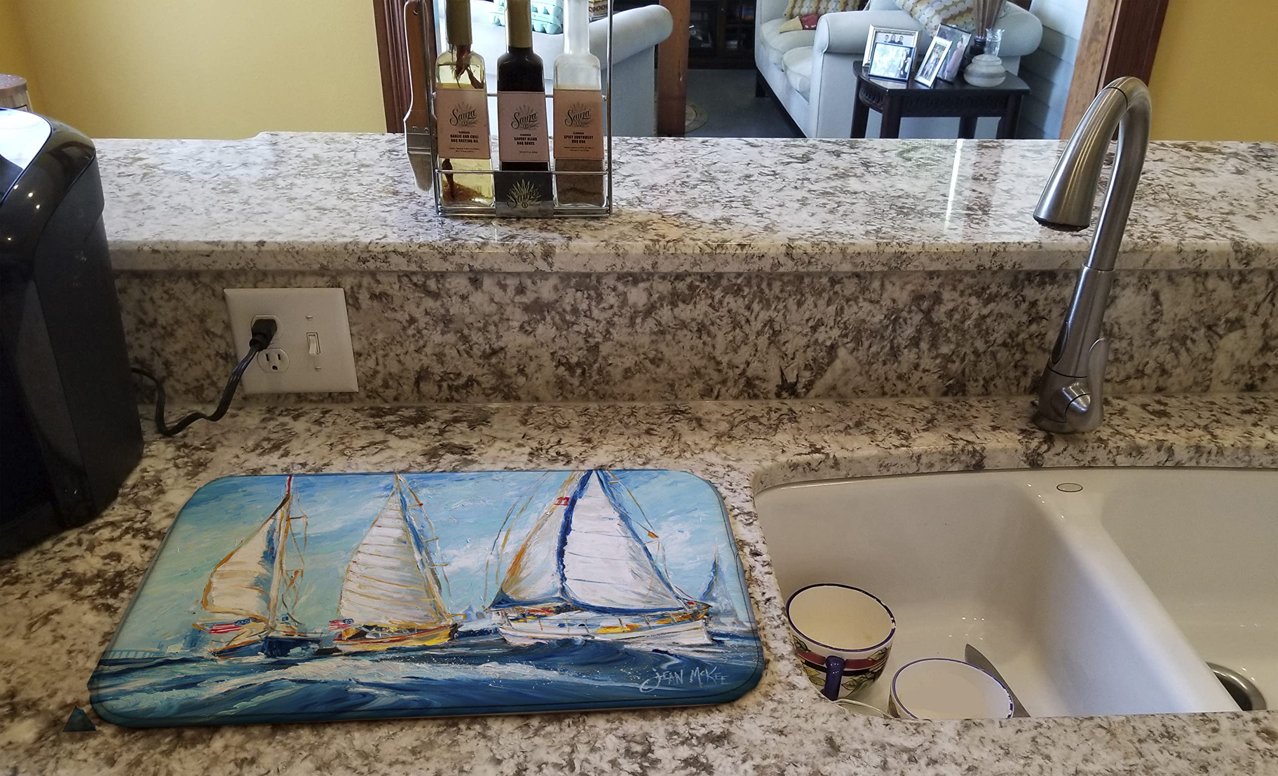 Absorbent Sailboat Dish Drying Mat 14x21