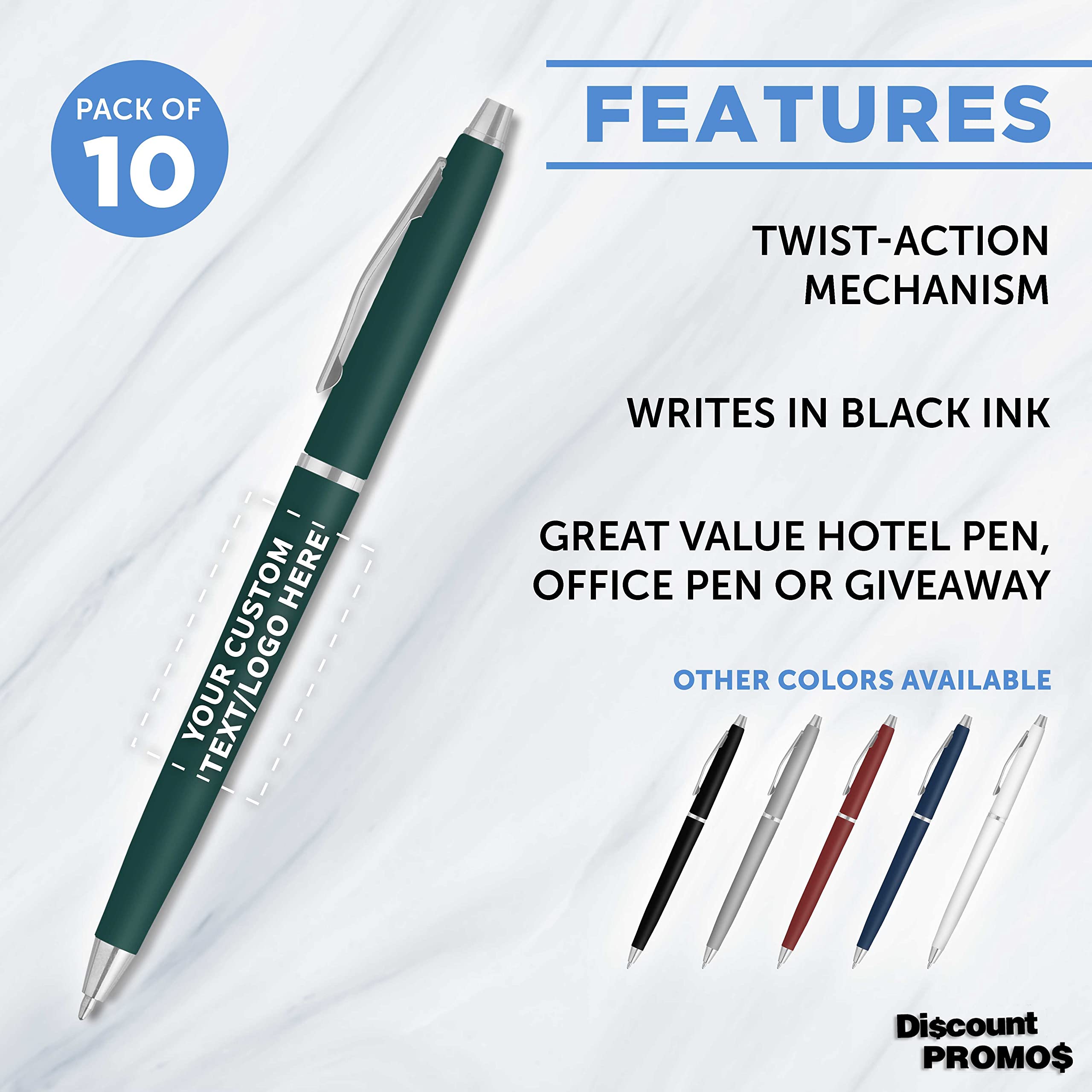 Custom Langham Ballpoint Pens - Set of 10 Personalized Bulk Pack with Black Ink | Premium Office & School Supplies | Perfect for Business Gifts, Tradeshows & Corporate Events (Hunter Green)