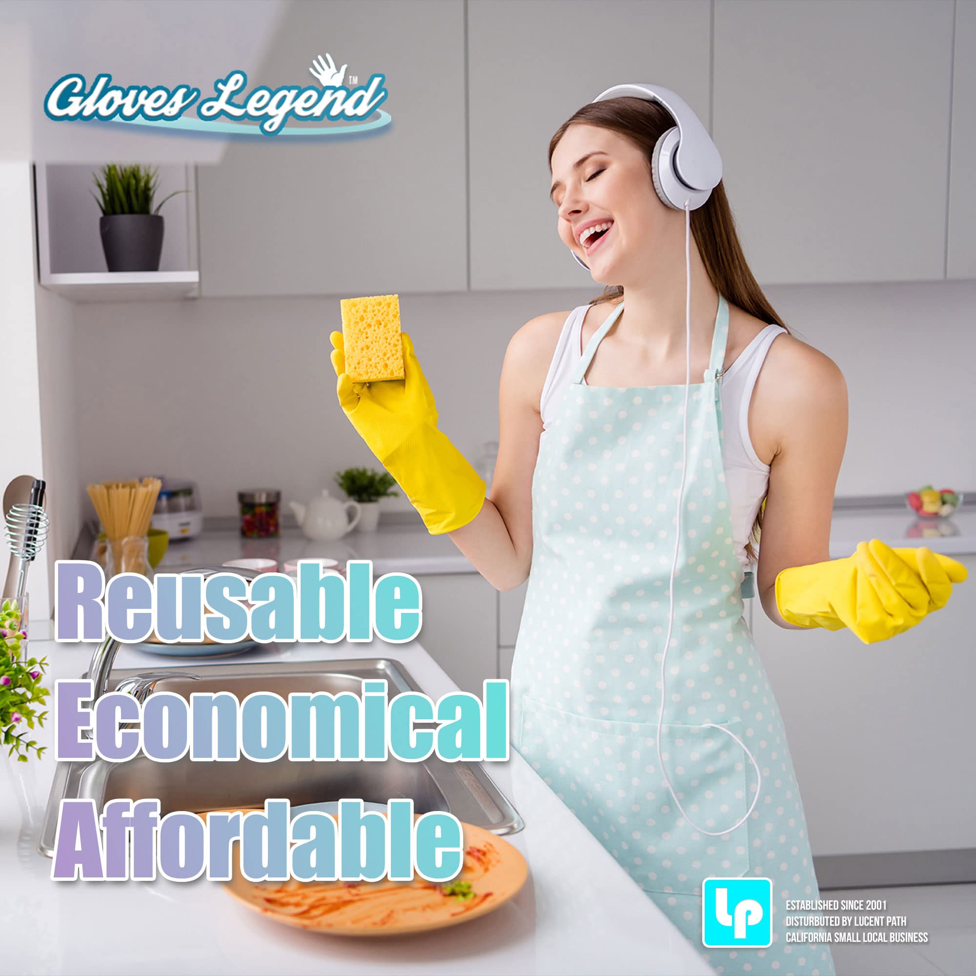 Large Yellow Reusable Kitchen Cleaning Gloves - Durable Dishwashing Gloves for Household Chores, Washing Dishes & Heavy Duty Cleaning