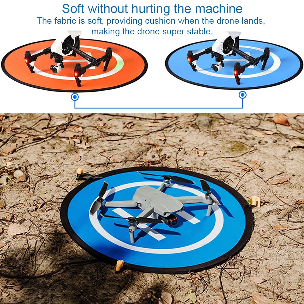 Universal Drone Landing Pad 55cm/21.6 Inch - Waterproof Helipad for DJI Mavic Mini 2, Air 2, Phantom & More - Double Sided Orange/Blue with Reflective Tape & Ground Pegs - Perfect for Outdoor Flying, Aerial Photography & Night Operations
