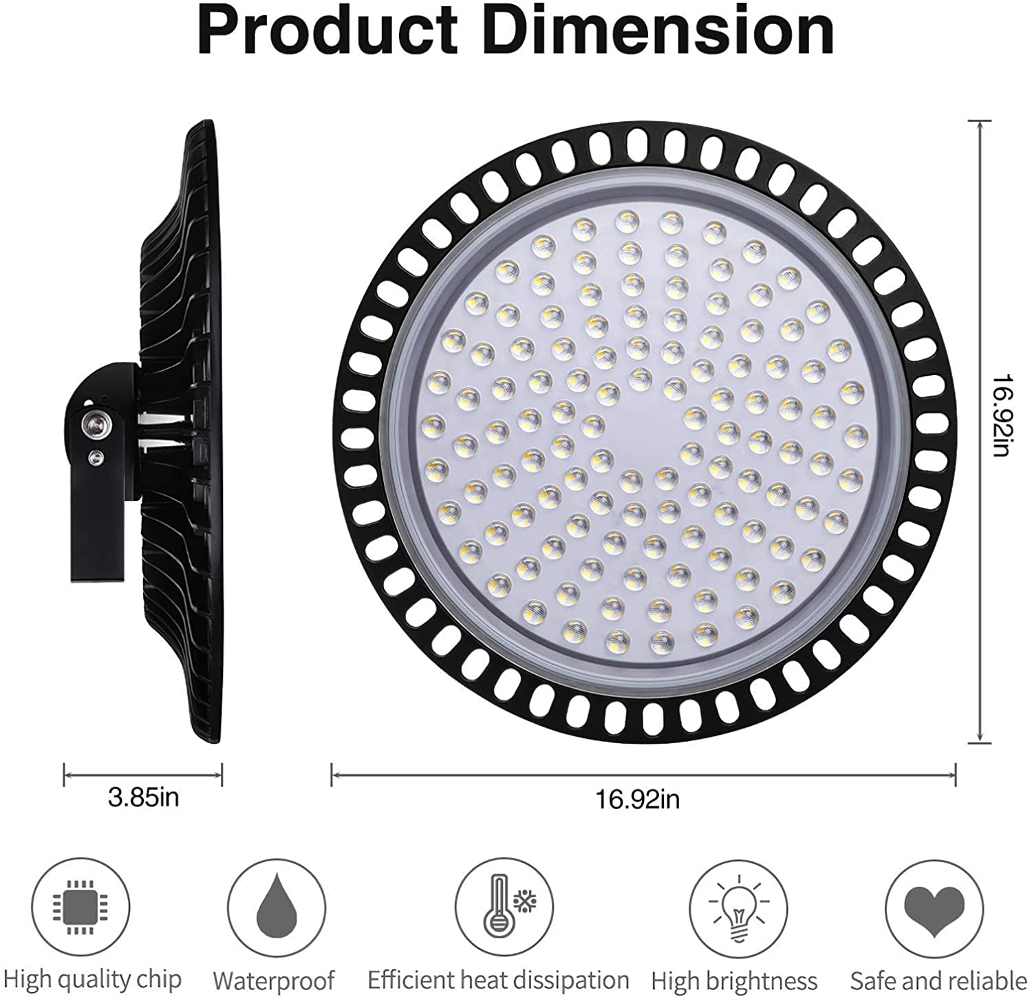 2 Pack 500W UFO LED High Bay Light - 50,000LM Commercial Lighting, 6500K Daylight White, IP65 Waterproof - Ideal for Warehouses, Shops, Garages & Industrial Spaces