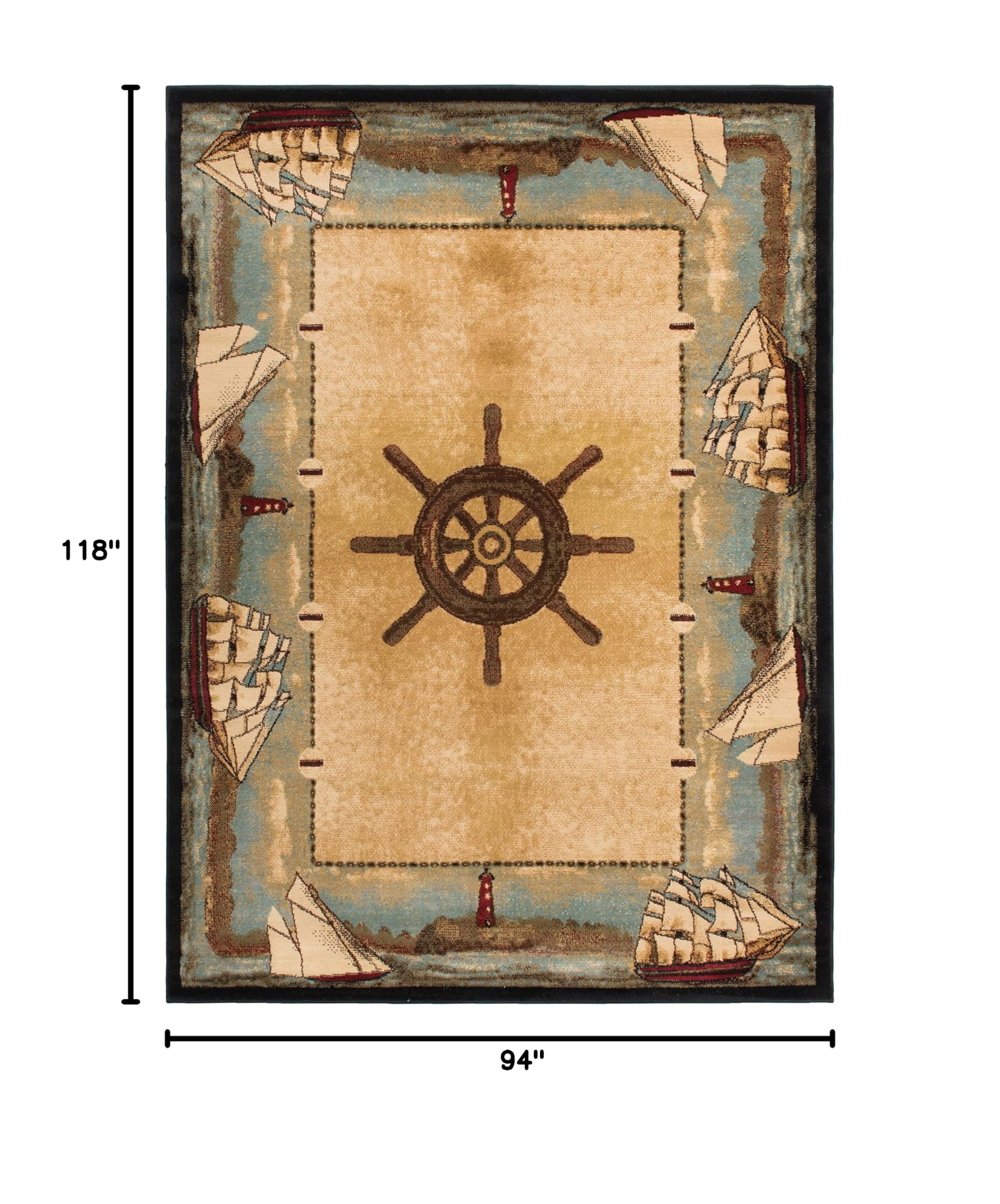 Coastal Sailboat Area Rug - Blue Nautical Design 7'10