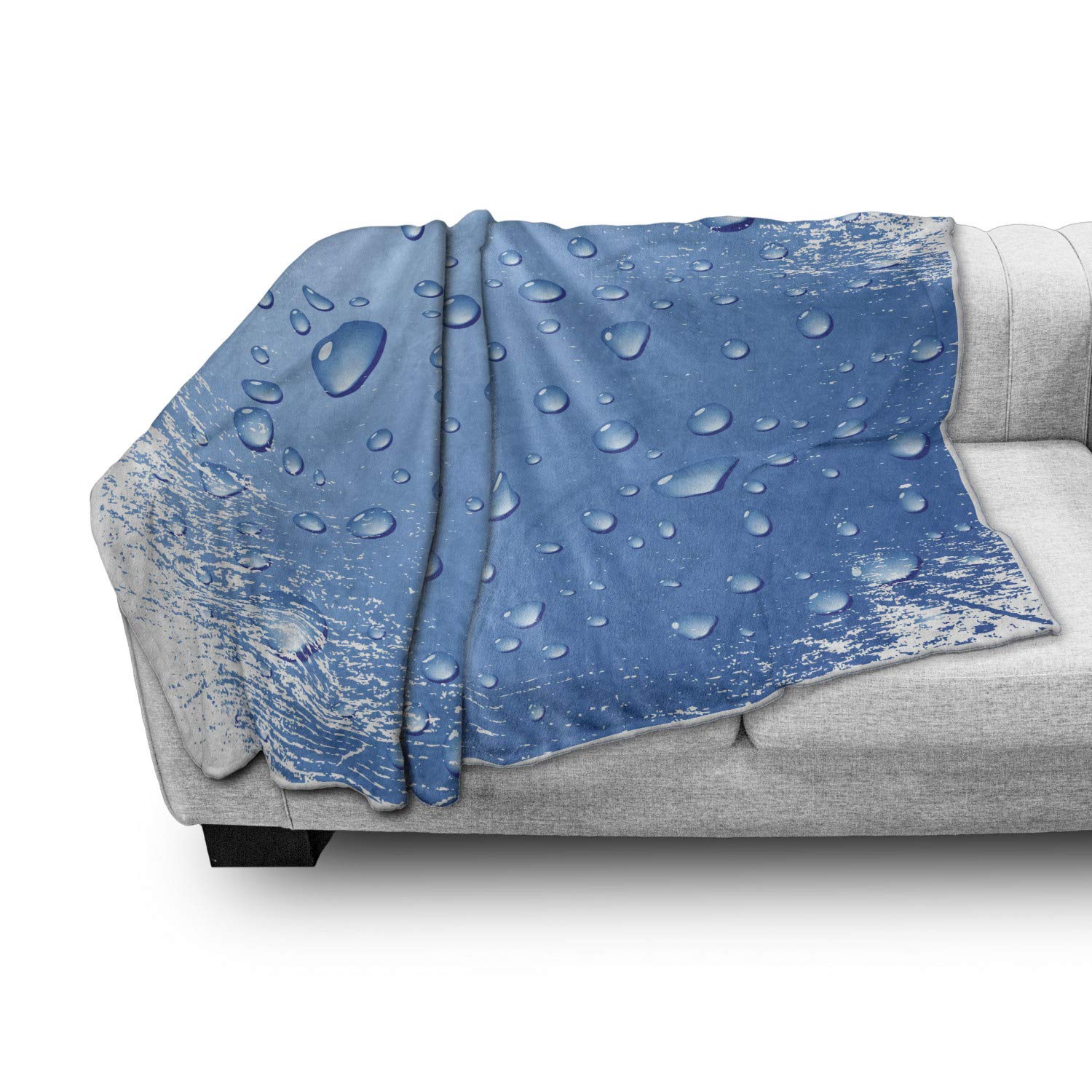 Ambesonne Grunge Throw Blanket - Realistic Water Drop & Bubble Design on Distressed Backdrop | Soft Flannel Fleece Accent Blanket for Couch, Bed & Sofa | 50x60 Inch Blue & White Cozy Blanket for Adults - Perfect for Living Room, Bedroom & Winter Warmth