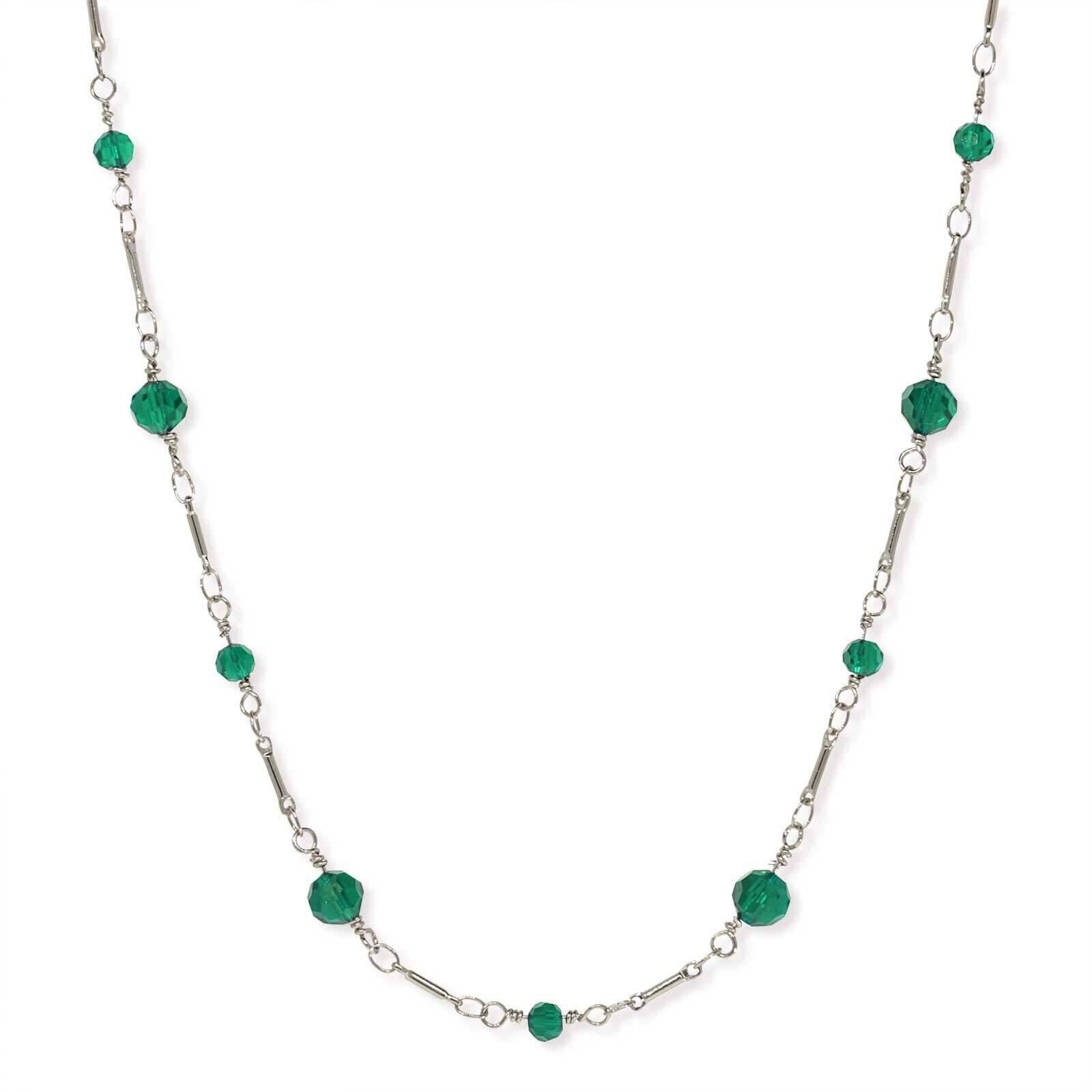 1928 Jewelry Beaded Silver Tone Chain Necklace 16