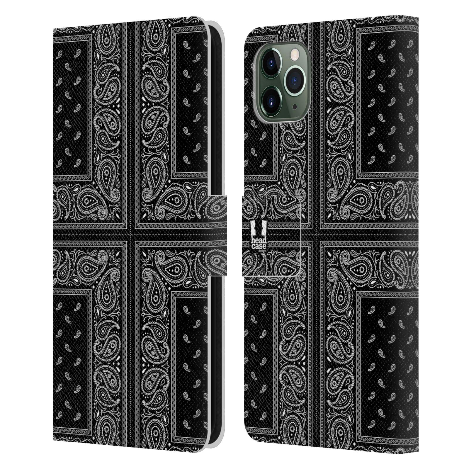 Head Case Designs Cross Black Classic Paisley Bandana Leather Book Wallet Case for Apple iPhone 11 Pro Max - Stylish Protection for Everyday Use, Travel & Work