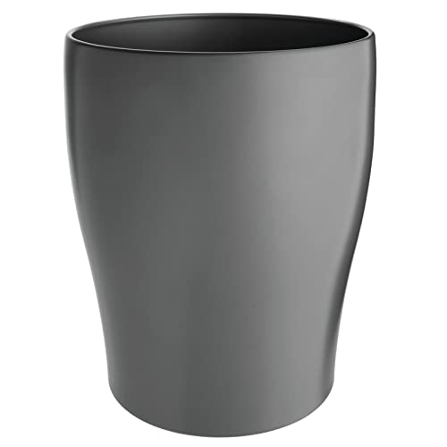 mDesign Steel 1.67 Gallon Small Round Trash Can - Metal Waste Basket for Bathroom, Kitchen, Bedroom & Office - Durable Recycling Bin for Indoor/Outdoor Use - Graphite Gray Garbage Container for Home & Commercial Spaces