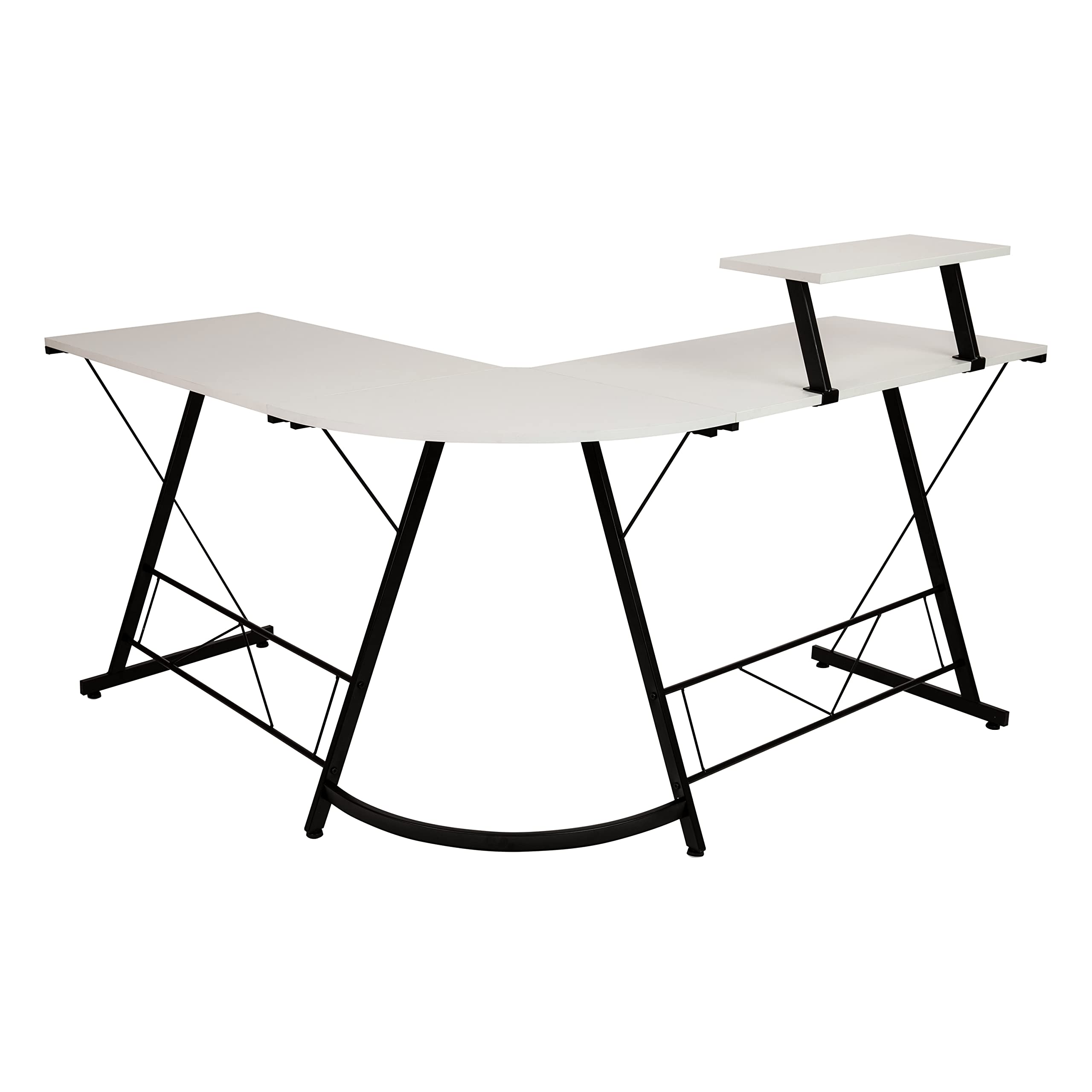 EMMA + OLIVER White L-Shaped Computer Desk - Home Office Desk, Gaming Desk with Sturdy Frame | Perfect for Small Spaces, Work from Home & PC Gaming Setup