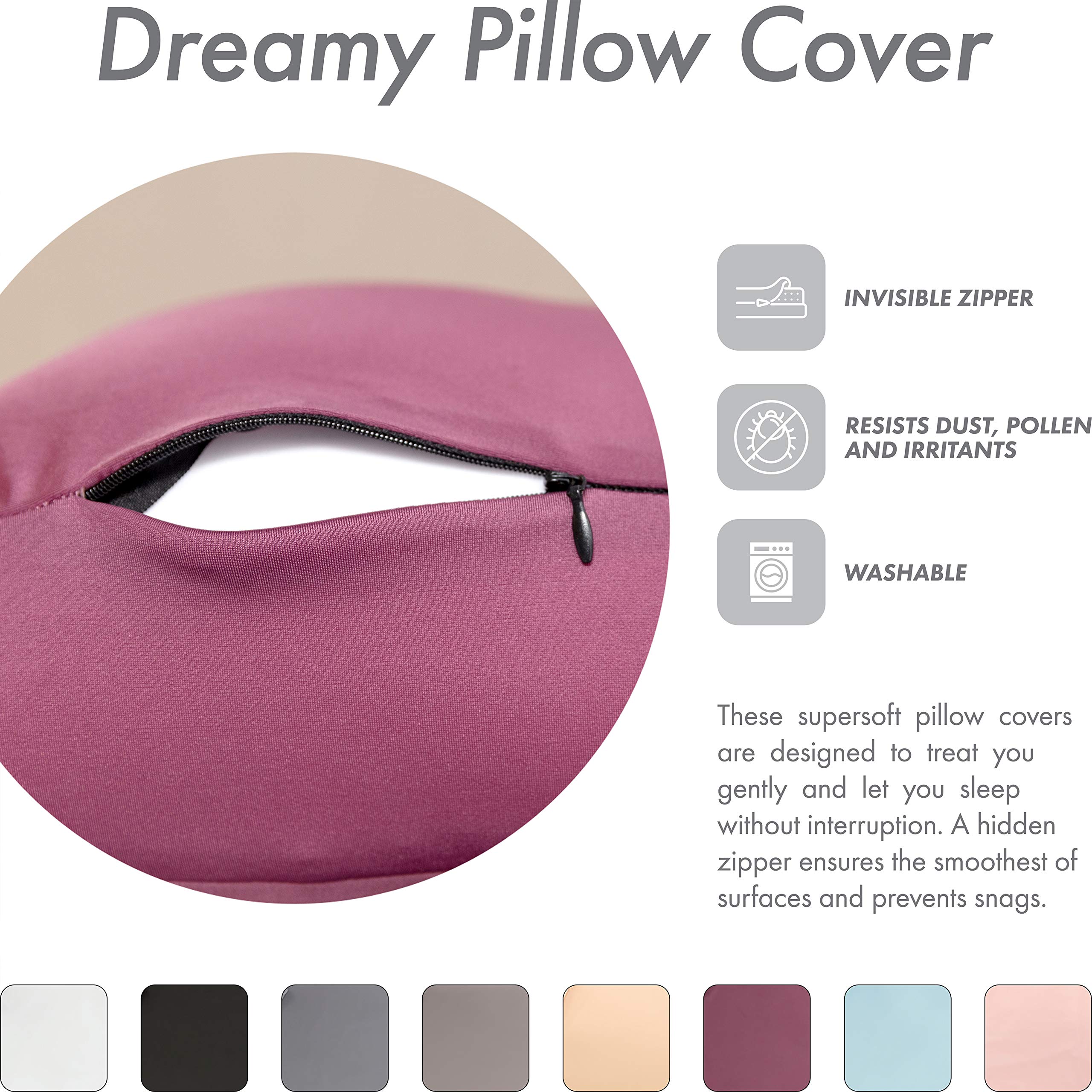PILLOWY Premium Microbead Bed Pillow - Extra Large Fluffy Supportive Pillow with Cooling Silk-Like Anti-Aging Cover (85% Spandex/15% Nylon) - Burgundy Merlot Color for Side, Back & Stomach Sleepers - Ideal for Hot Sleepers & Neck Pain Relief