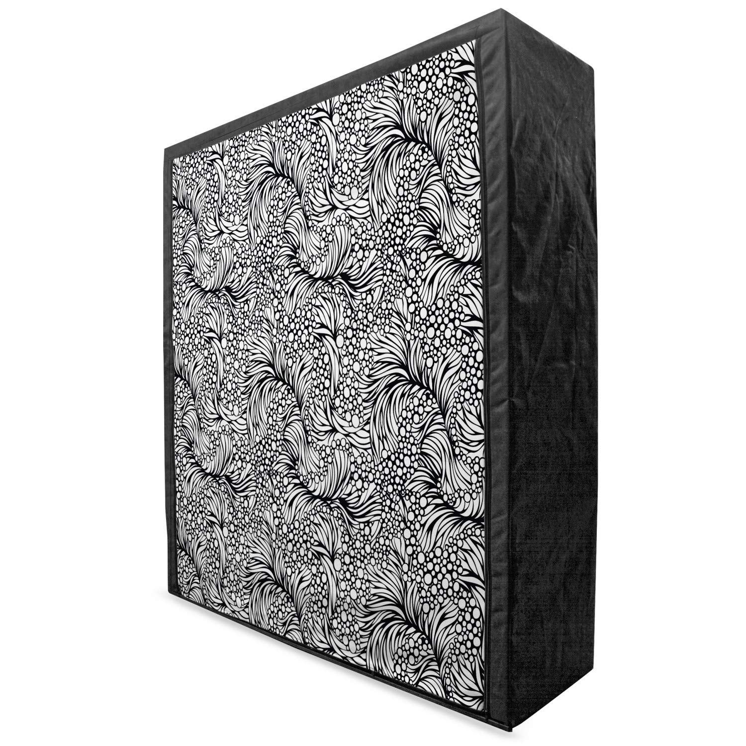 Ambesonne Black and White Portable Fabric Wardrobe - Abstract Ocean Waves & Bubbles Design, 59 Inch Clothing Organizer with Shelves for Bedroom, Closet Storage & Travel Use