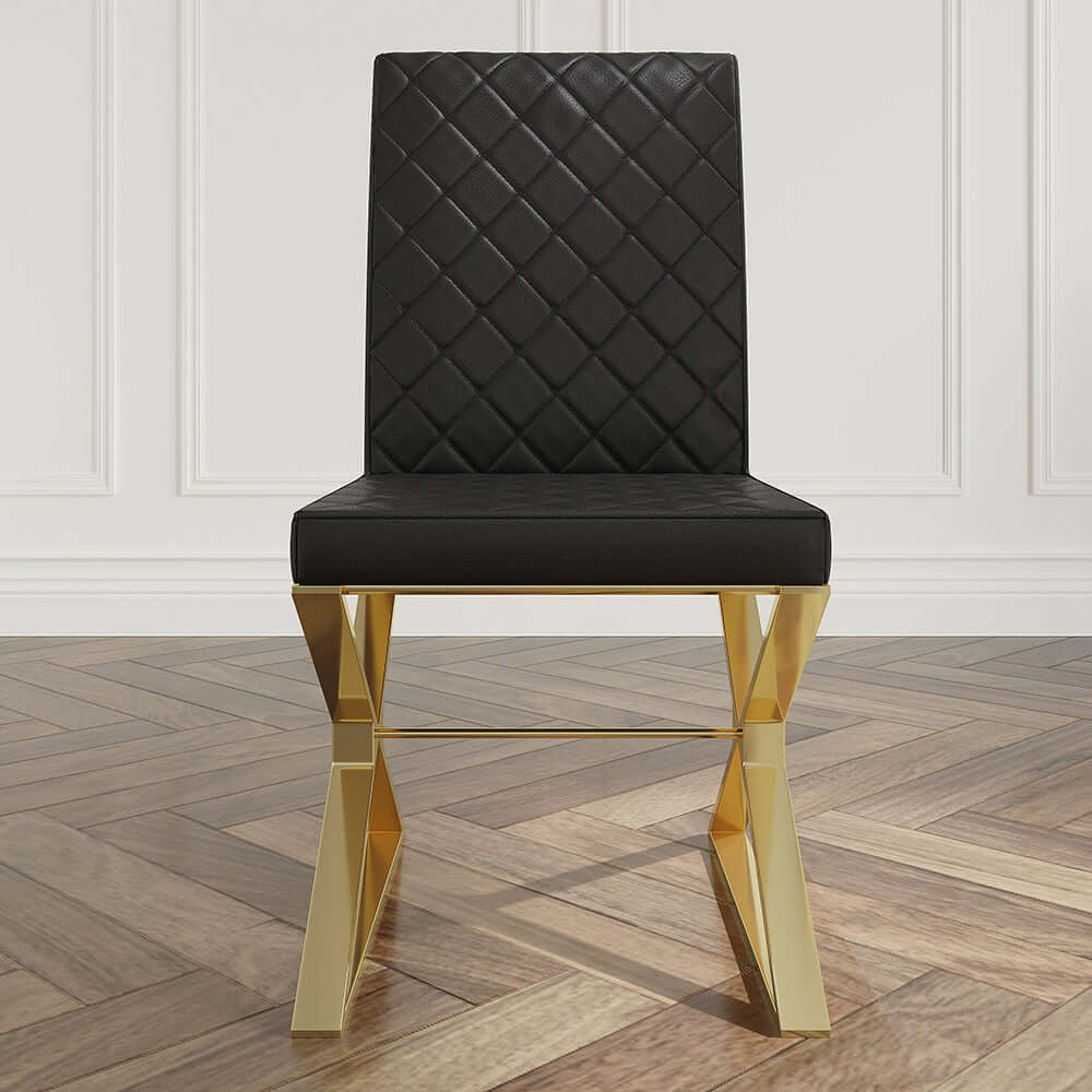 Modern Black Upholstered Leather Dining Chairs with Gold Metal Legs - Set of 2 - Elegant Seating for Dining Room, Kitchen, or Office