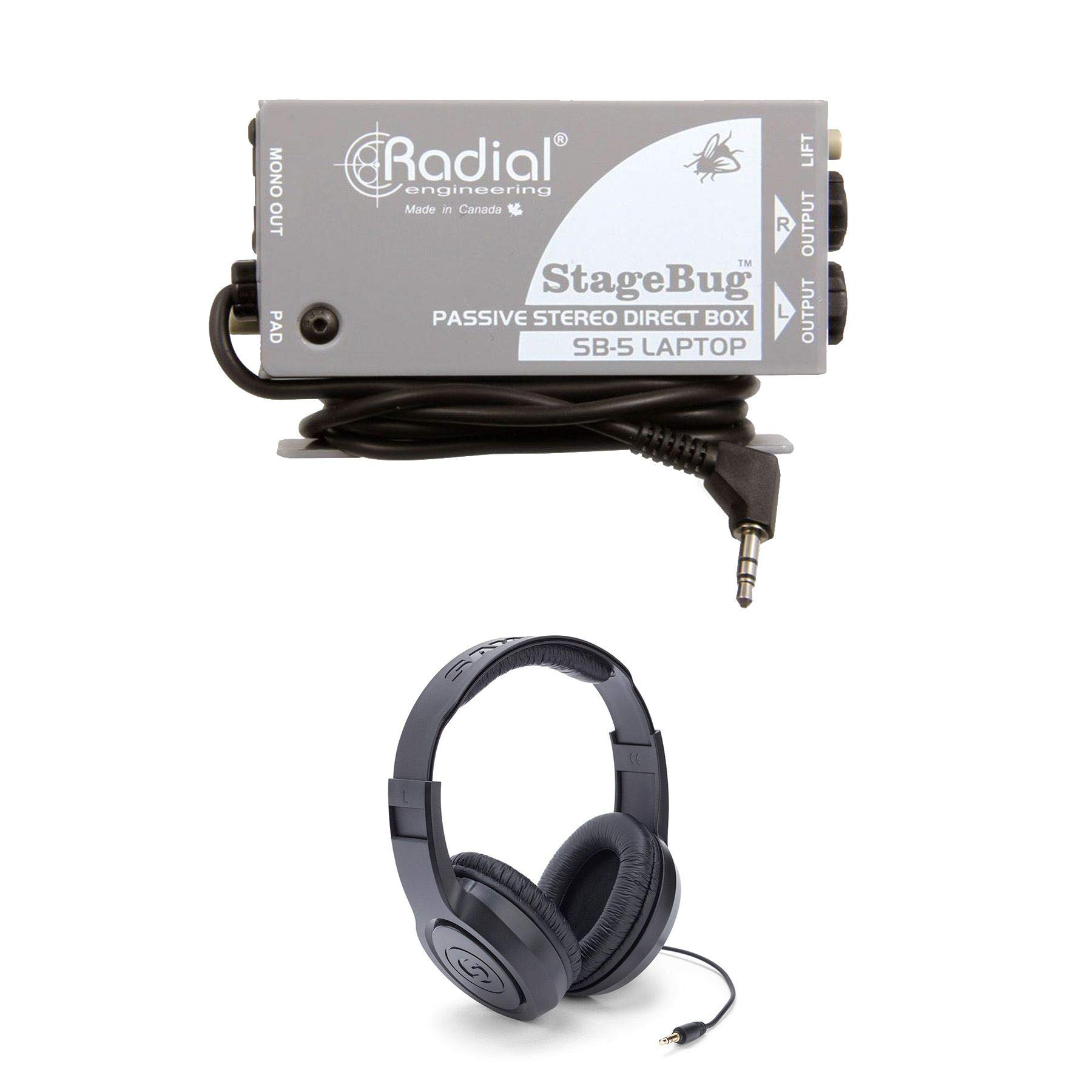 Radial Engineering SB-5 DI Box Bundle with Samson SR350 Professional Studio Headphones - Perfect for Live Performances & Home Recording Studios