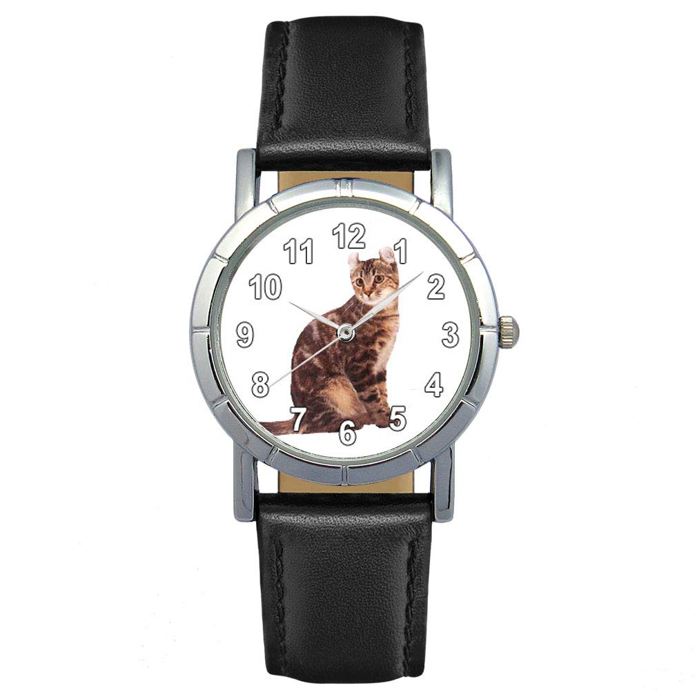 Timest American Curl Cat Women's Leather Strap Watch - Black Round Analog Quartz Wristwatch SA2409 | Elegant Fashion Accessory for Office, Dating & Special Occasions