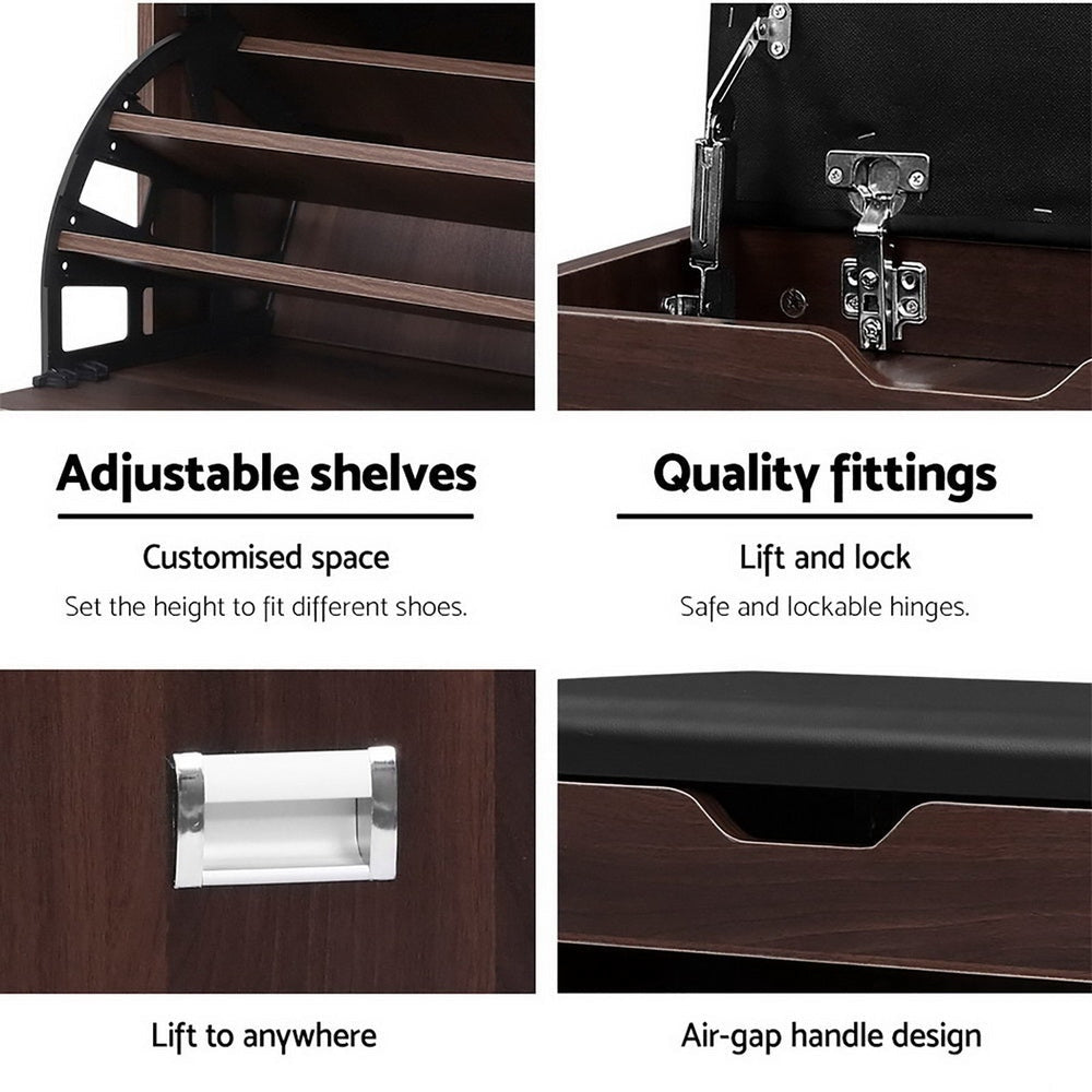12 Pairs Shoe Cabinet Organizer - Wooden Storage Bench Stool for Entryway, Bedroom & Closet Organization | Space-Saving Shoe Rack with Seat