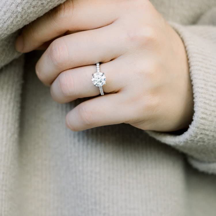 2 CT Moissanite Engagement Ring for Women - Platinum Plated Silver Wedding Band, Promise Ring, Anniversary Gift (Perfect for Proposals, Valentine's Day & Special Occasions)