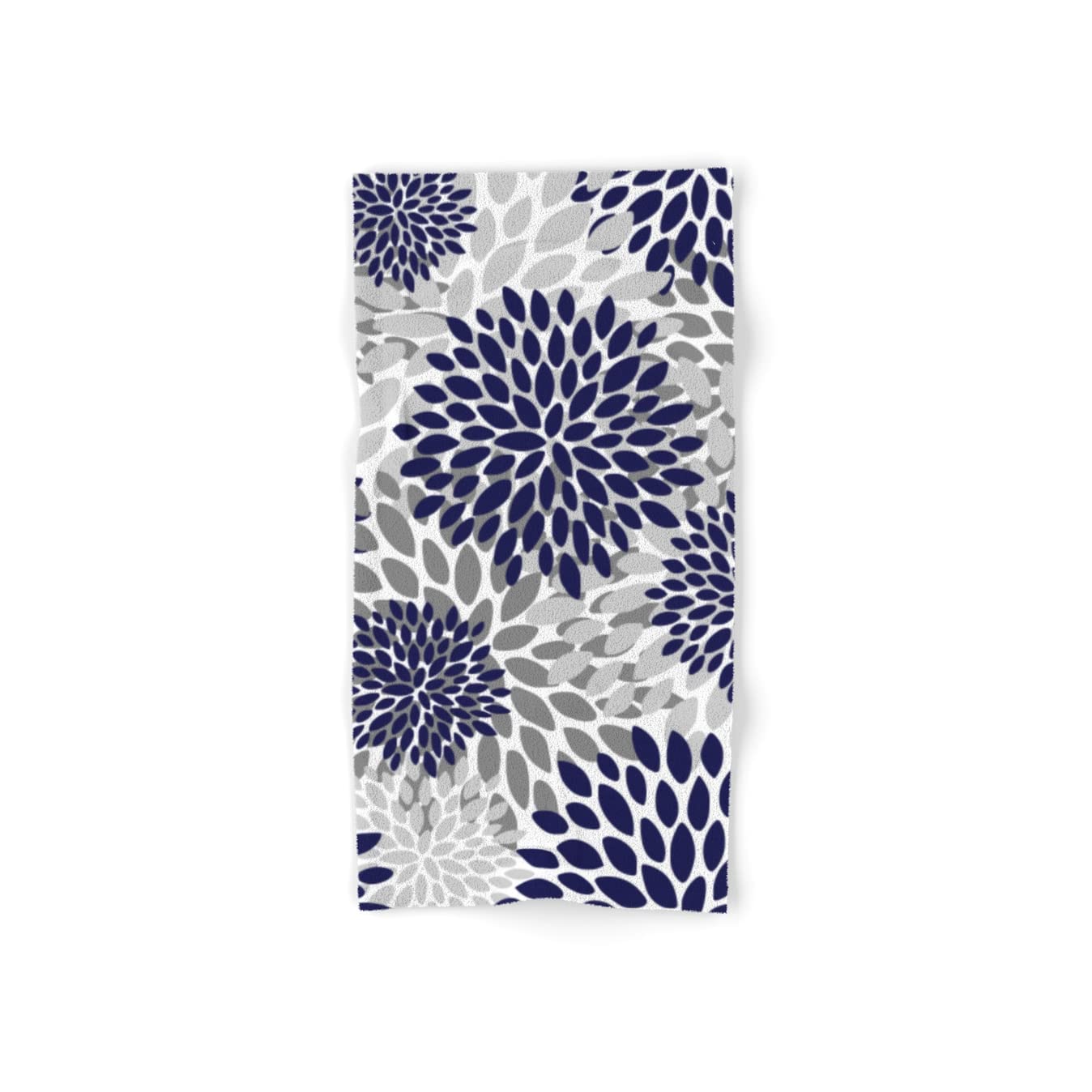 Abstract Floral Print Navy Blue & Grey Hand & Bath Towel Set of 4 by Megan Morris | Soft Cotton Towels for Bathroom, Spa, Beach & Guest Use