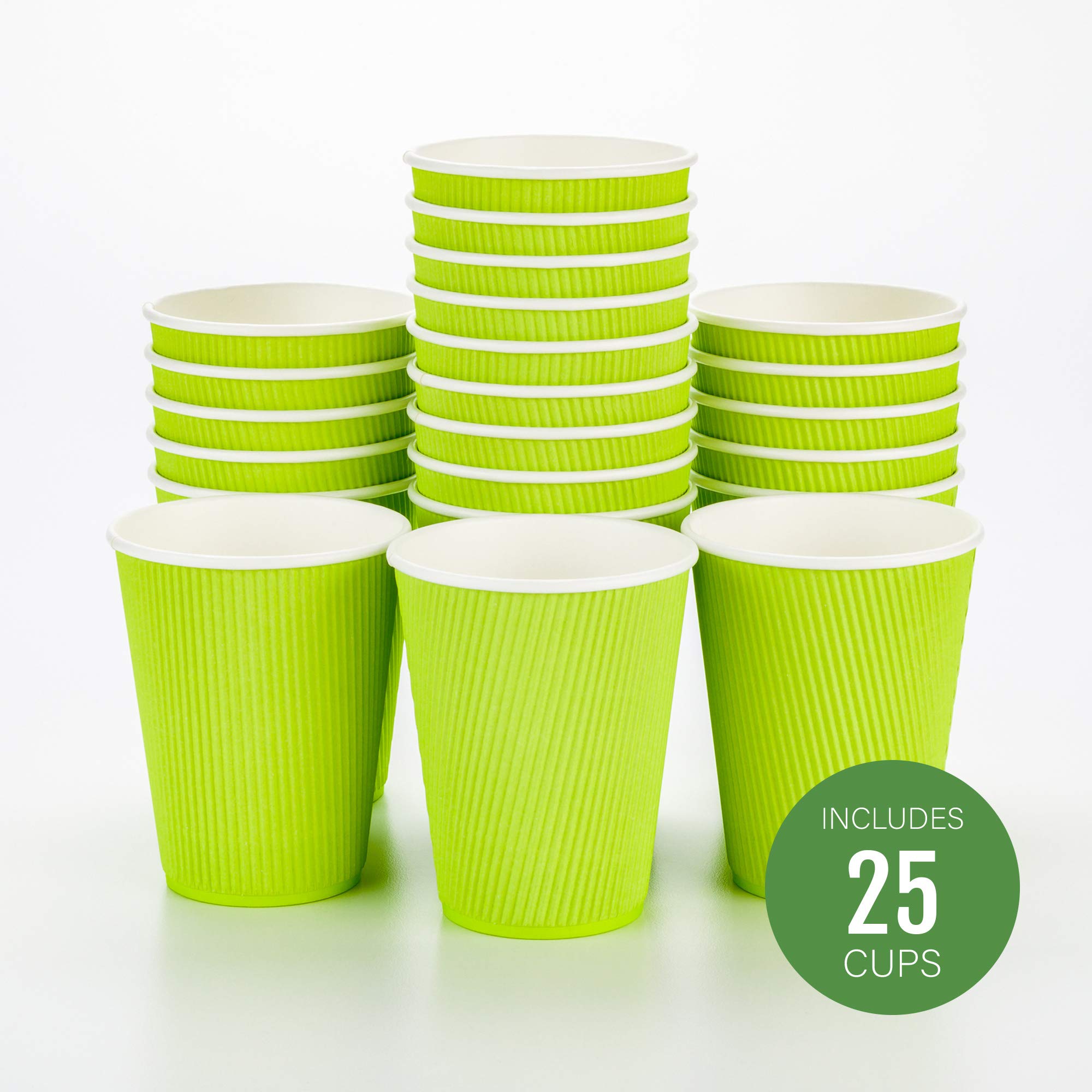 12oz Disposable Paper Coffee Cups (25 Pack) - Leakproof & Insulated Ripple Wall Hot Cups | Eco-Friendly, Recyclable | Perfect for Coffee Shops, Offices & Catering Events | Lids Sold Separately