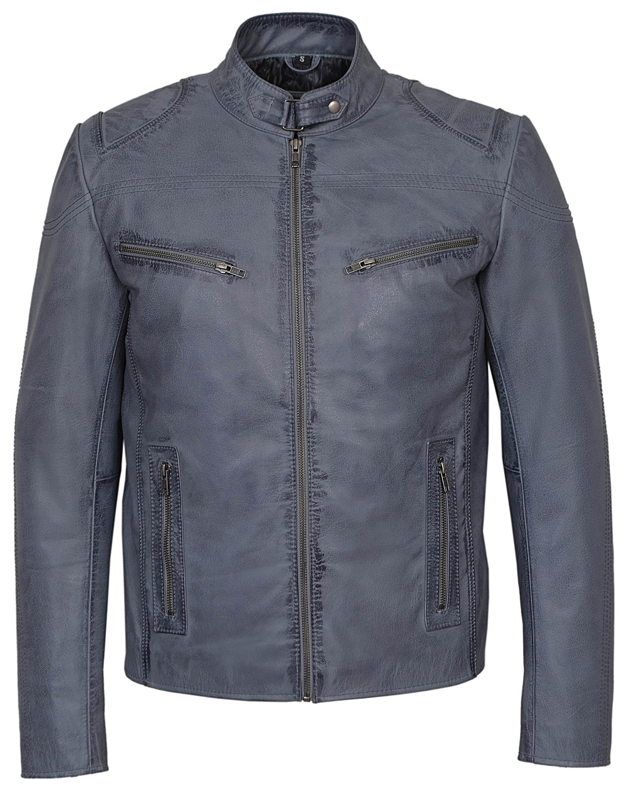 Men's Smart Range Speed Washed Grey Stone Biker Leather Jacket - Motorcycle Riding, Casual Wear & Outdoor Adventure