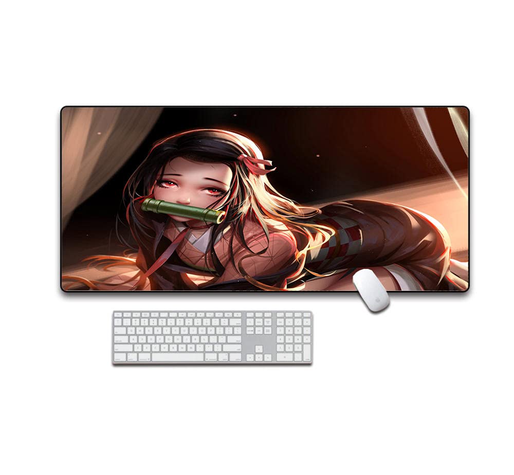 Anime Demon Slayer Nezuko Gaming Mouse Pad - Large 27.5x11.8 Inch Non-Slip Thickened Desk Mat for PC, Laptop, Office & Home Gaming Setup - Perfect for Gamers, Anime Fans & Workstations
