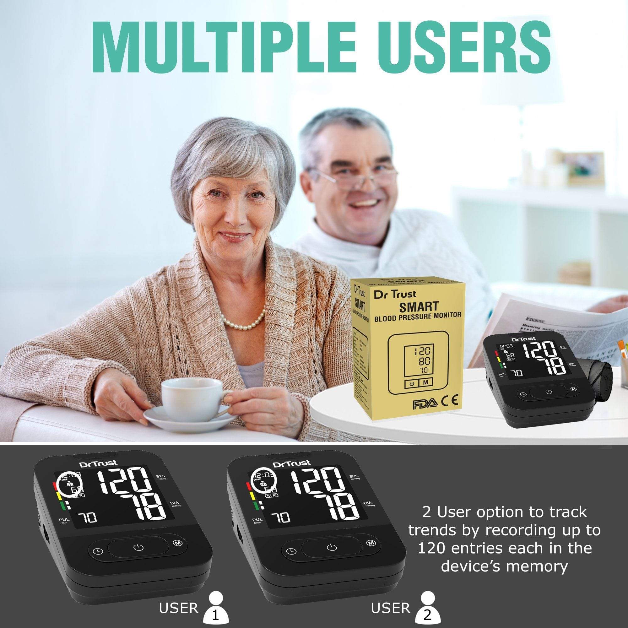 Dr Trust USA BP Smart Digital Blood Pressure Monitor - Non MDI with Adapter for Home Use, Accurate Upper Arm Cuff for Adults - Perfect for Daily Health Tracking & Doctor Visits